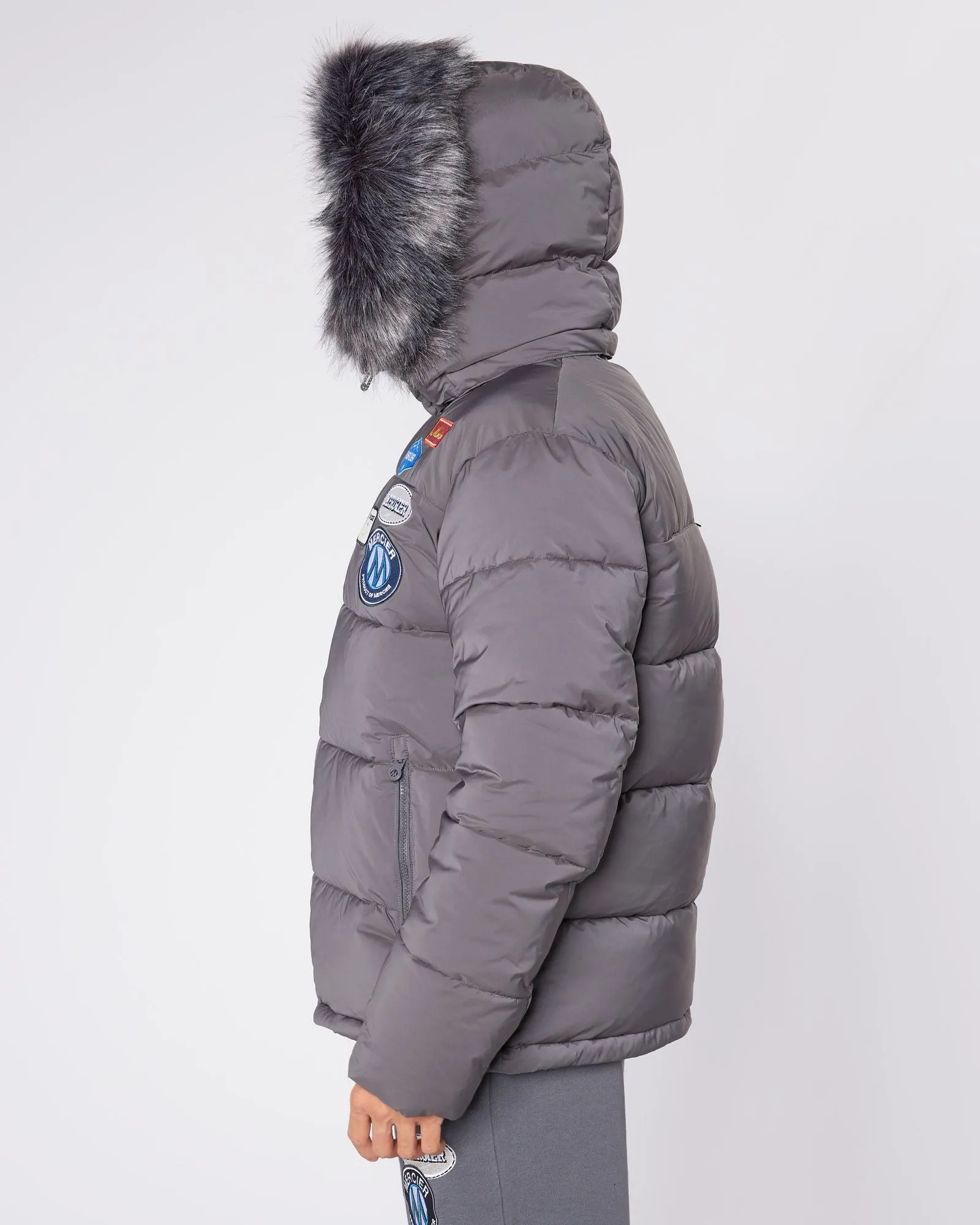 Grey Badge Puffer Jacket for Women