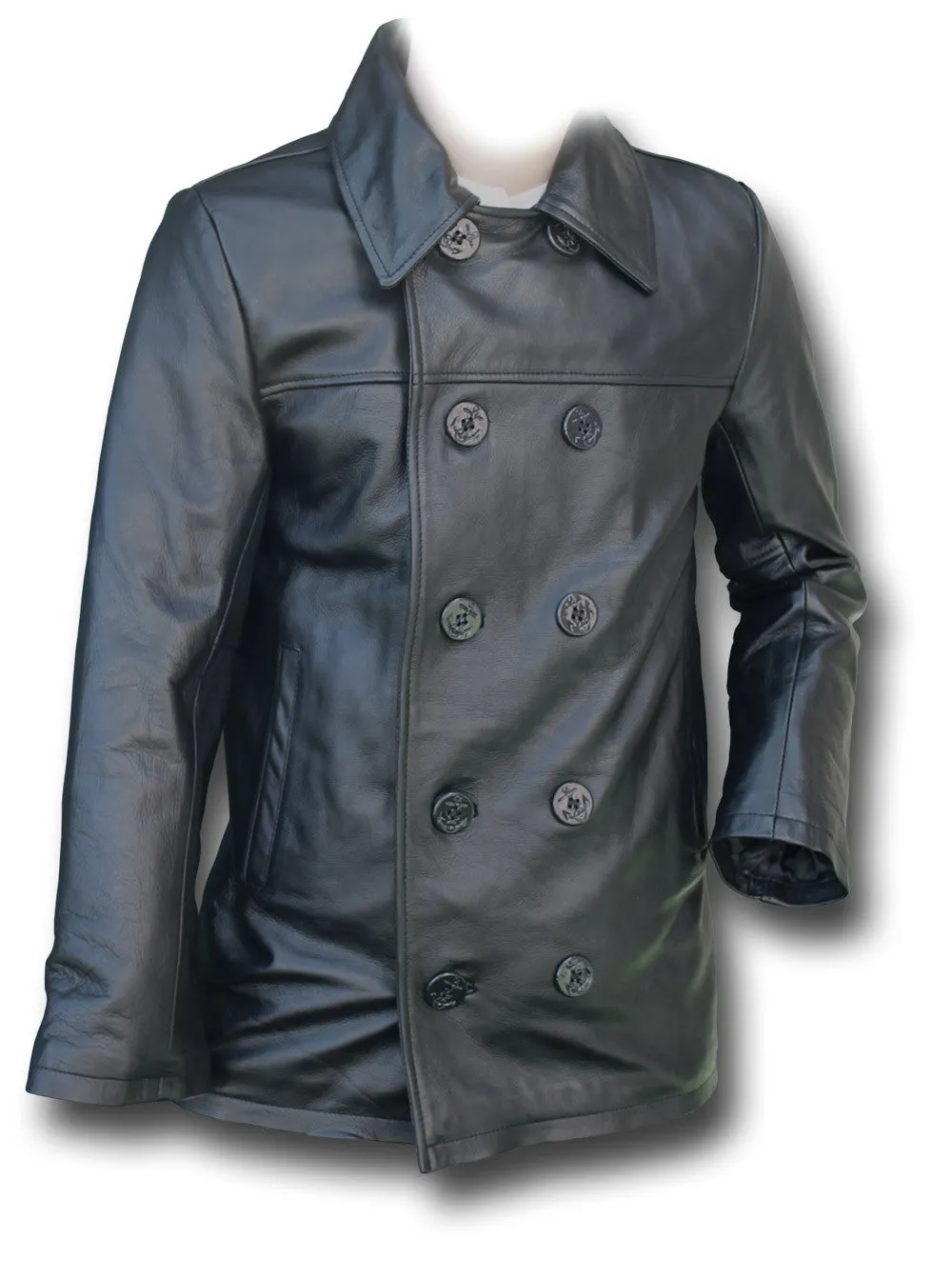 GTH BLACK LEATHER PEACOAT