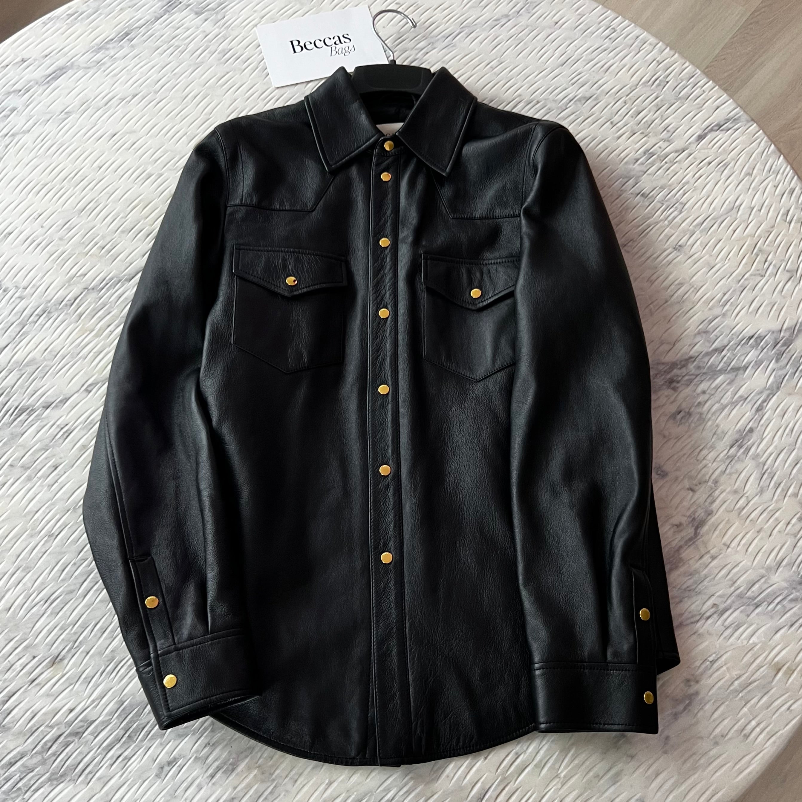 Gucci Black Lambskin Overshirt Debossed Logo Jacket