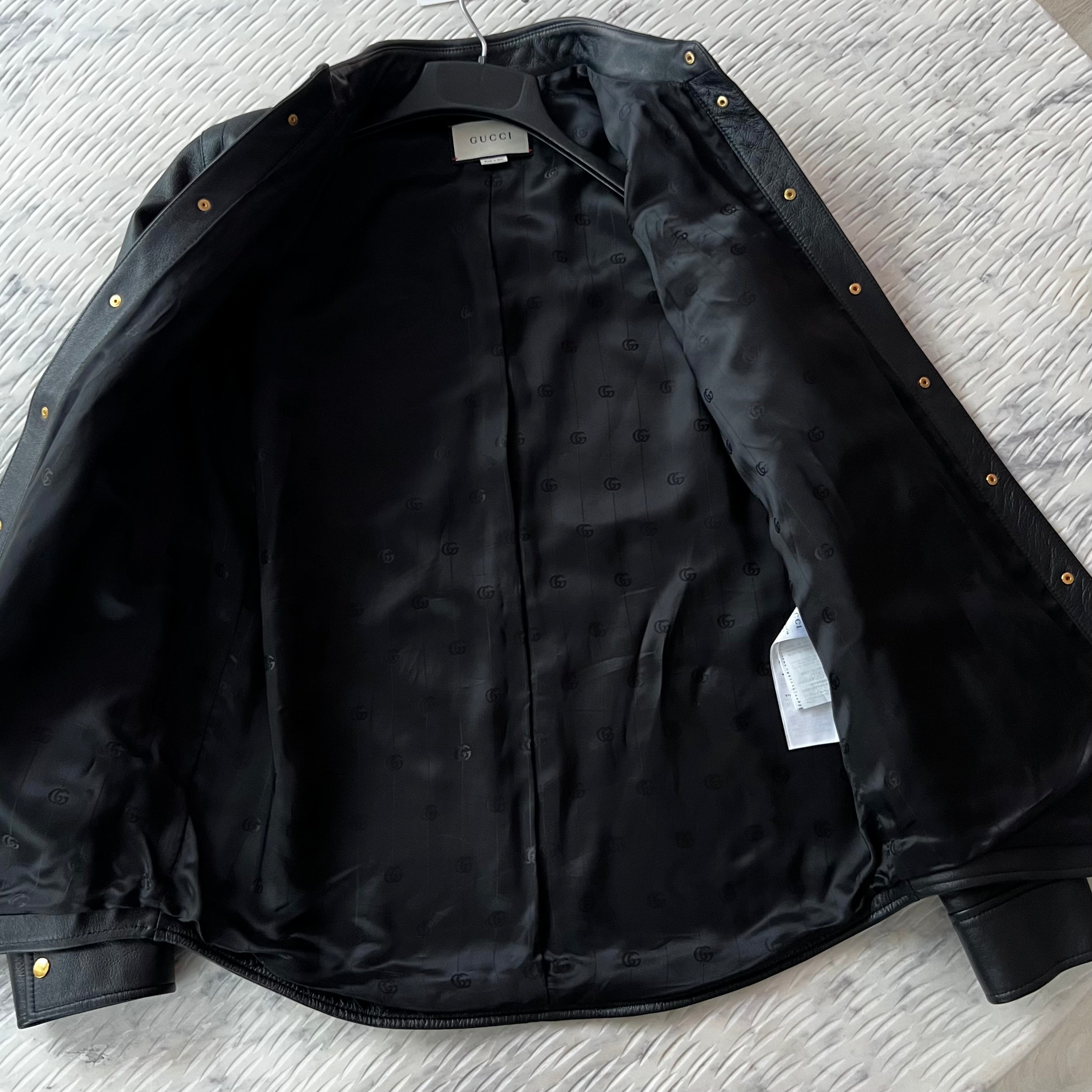 Gucci Black Lambskin Overshirt Debossed Logo Jacket