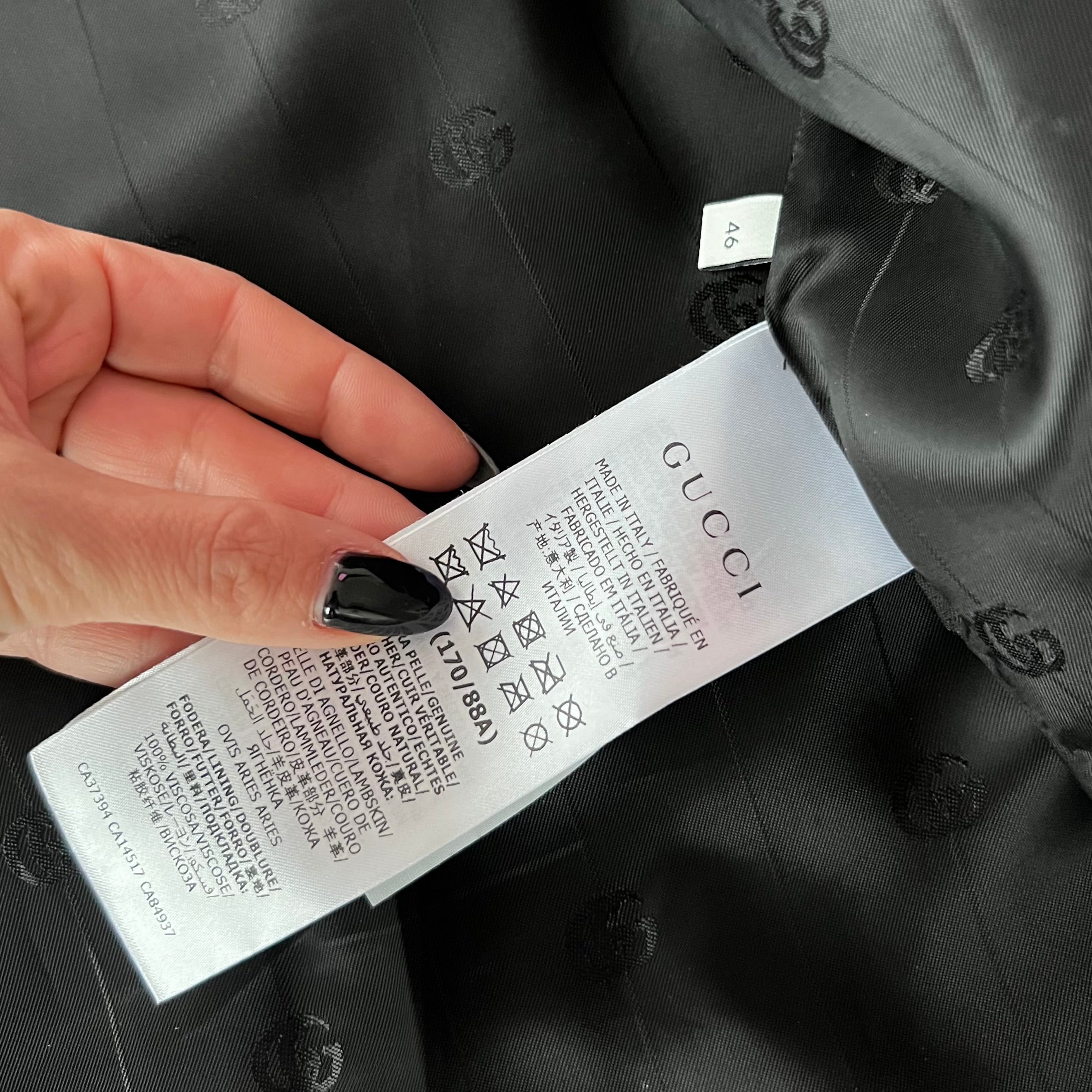 Gucci Black Lambskin Overshirt Debossed Logo Jacket