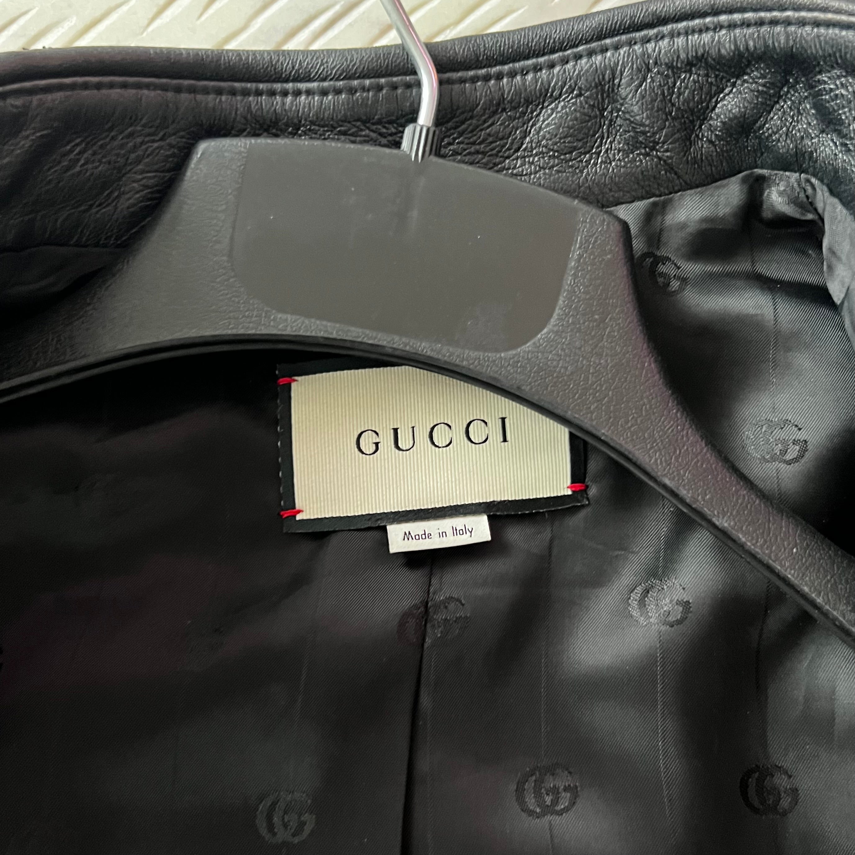 Gucci Black Lambskin Overshirt Debossed Logo Jacket