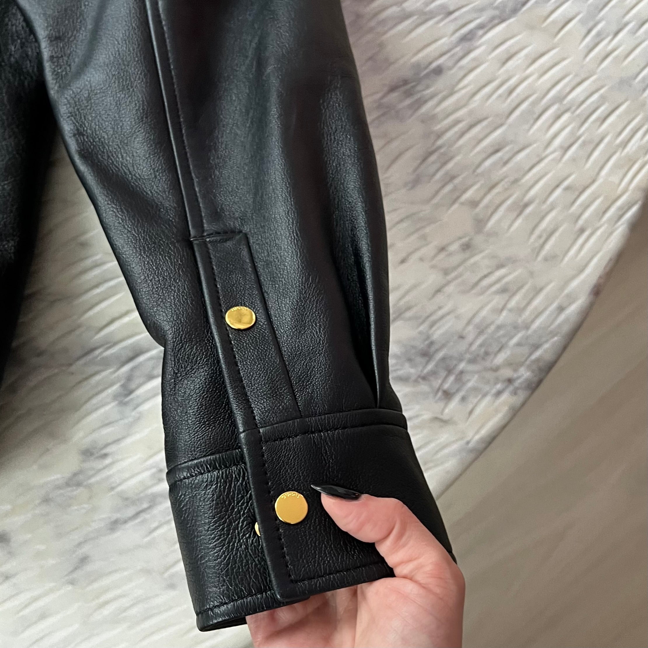 Gucci Black Lambskin Overshirt Debossed Logo Jacket