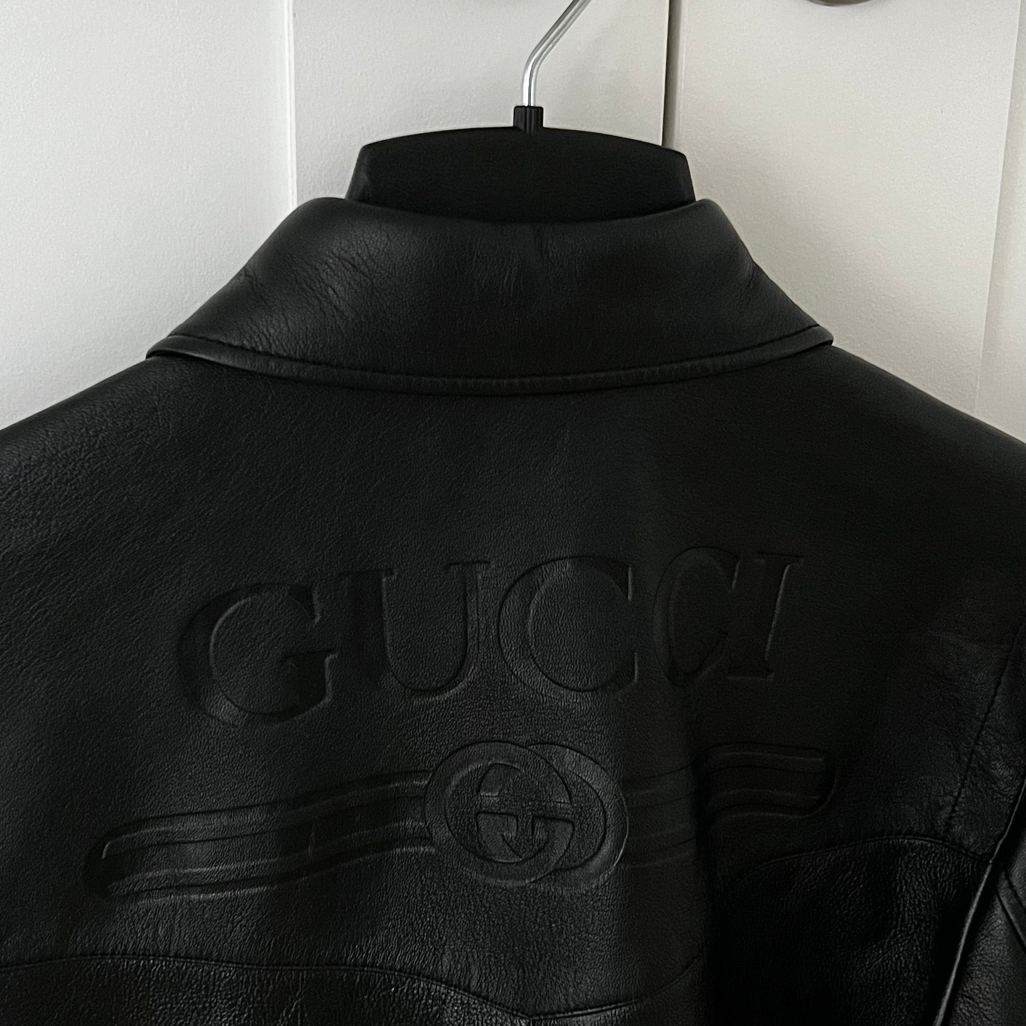 Gucci Black Lambskin Overshirt Debossed Logo Jacket