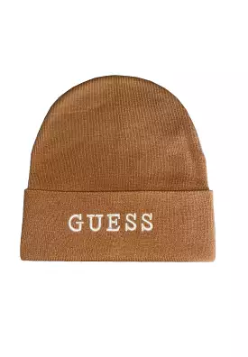 GUESS Logo Beanie Coffee, Embroidered