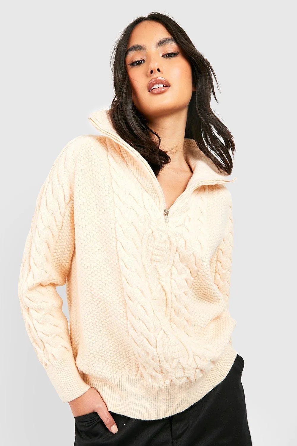 Half Zip Cable Knit Sweater