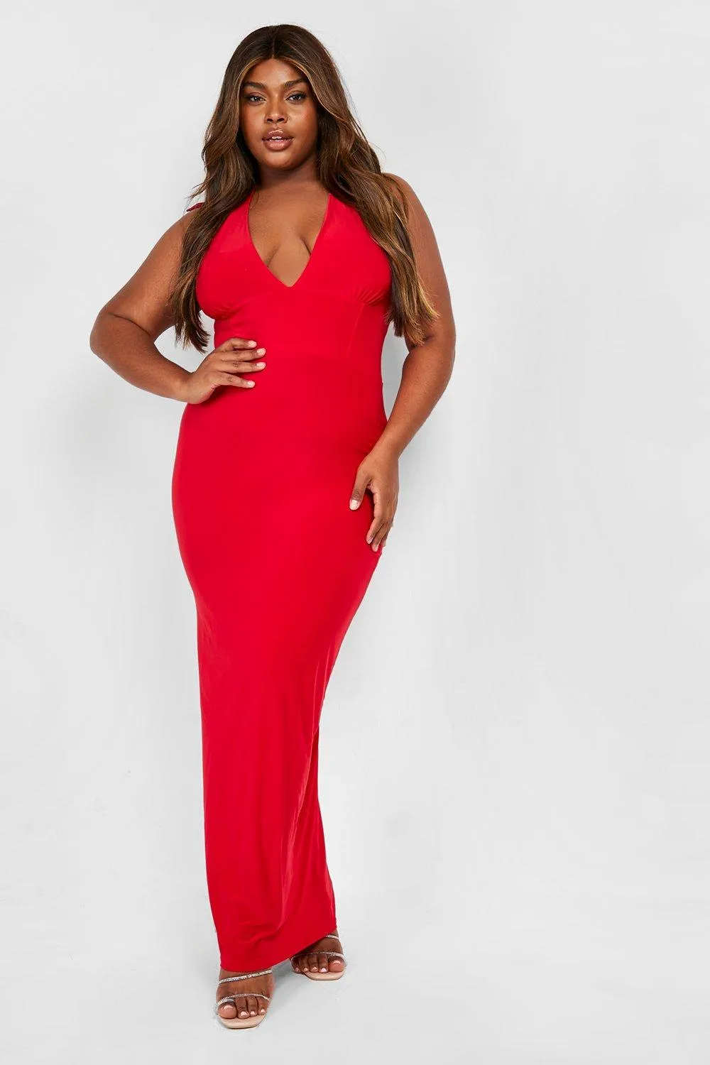 Halter Maxi Dress with Corset Detail for Plus Sizes