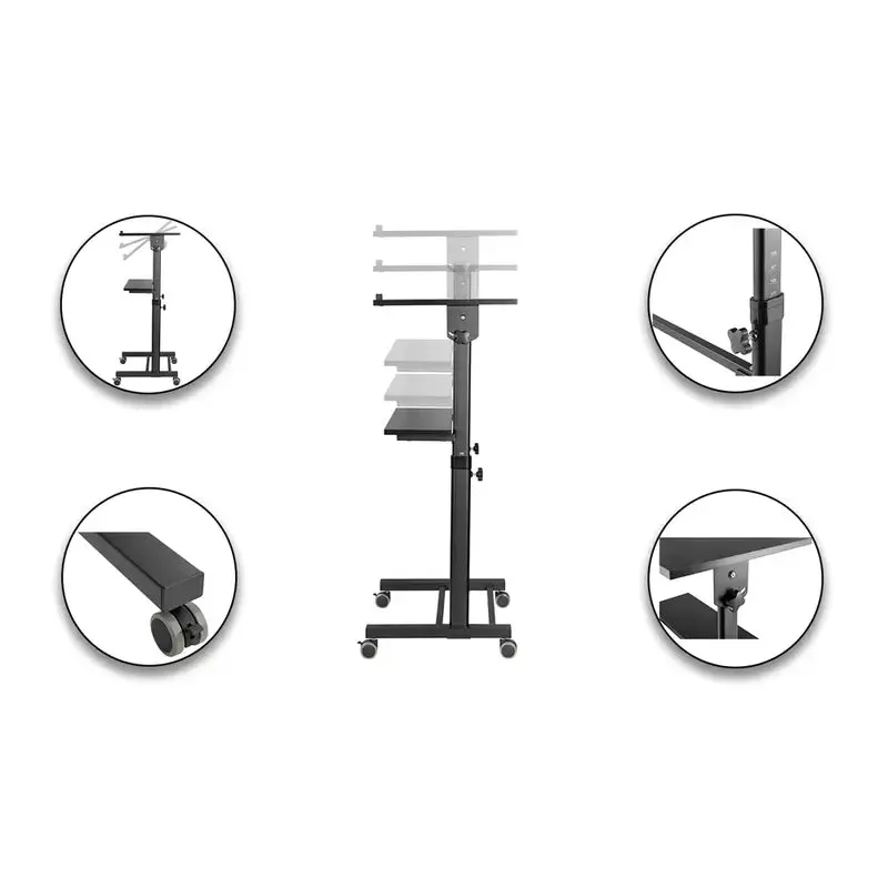 Height Adjustable Mobile Workstation With Tiltable Desktop Mount