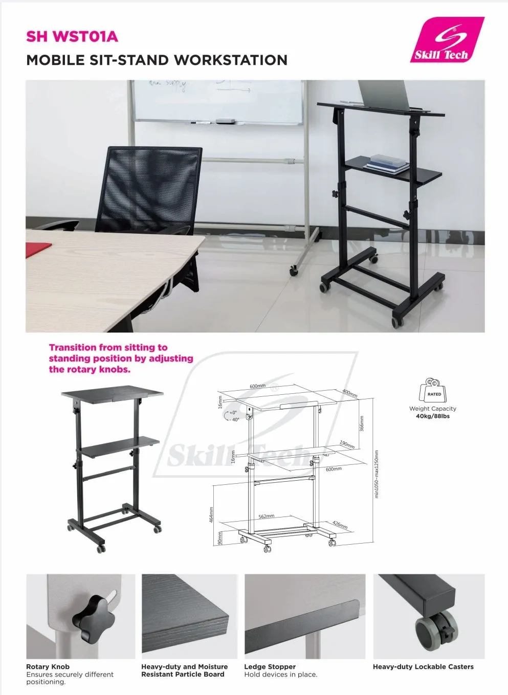 Height Adjustable Mobile Workstation With Tiltable Desktop Mount