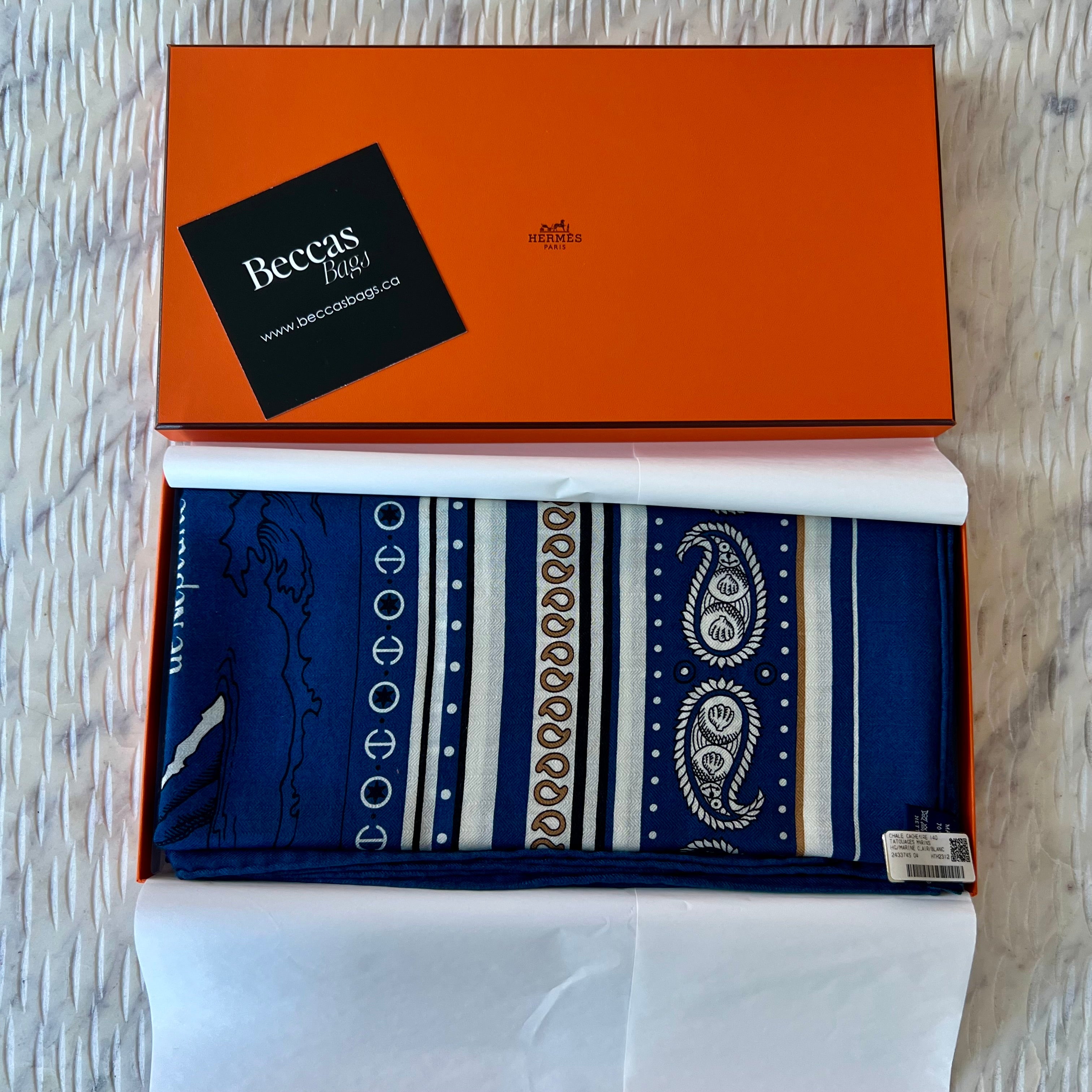 Hermes Maritime Tattoo Bandana Shawl 140