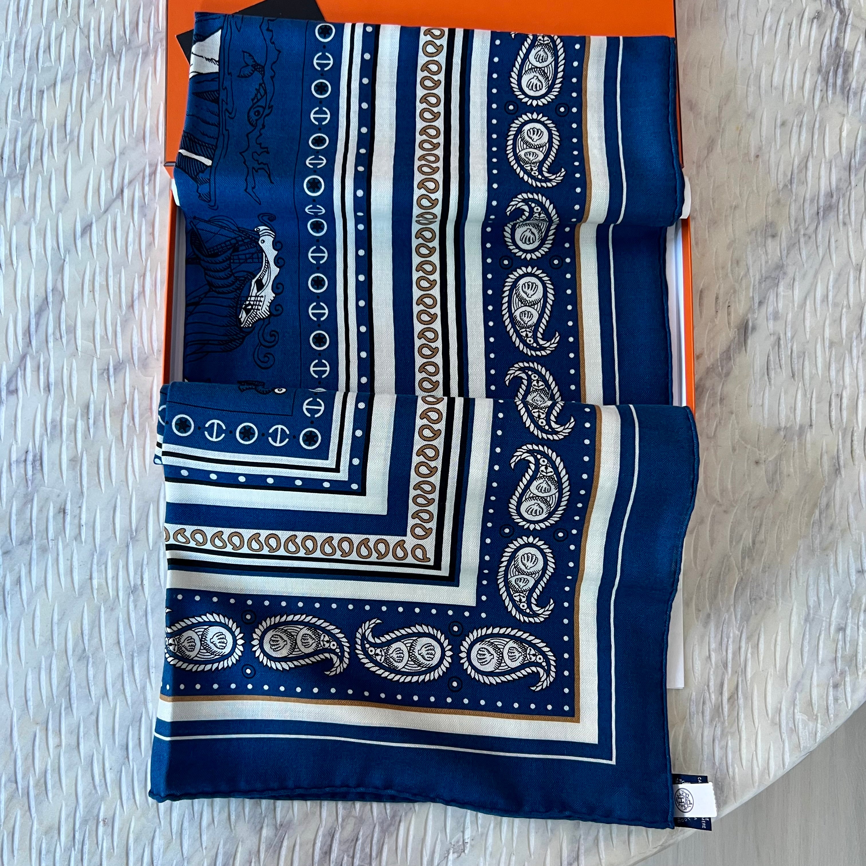 Hermes Maritime Tattoo Bandana Shawl 140