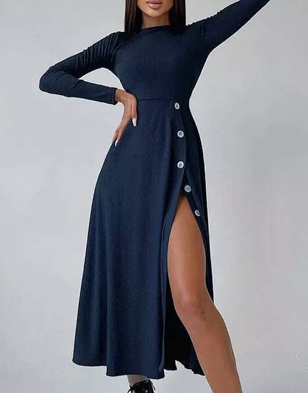 High Slit Ribbed Knit Dress