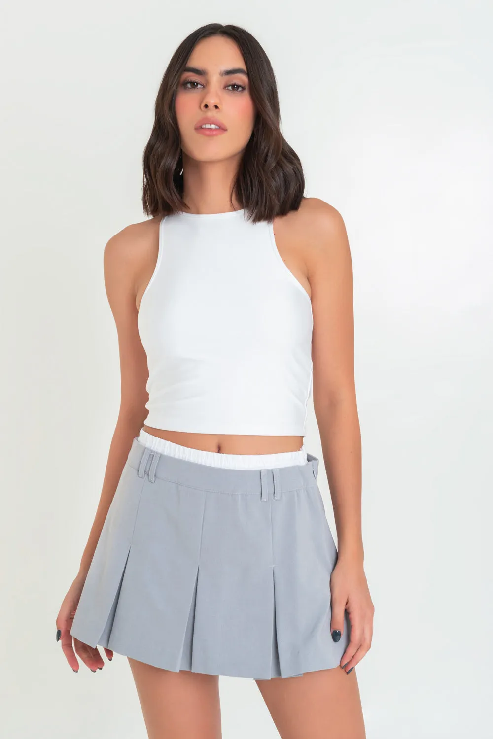 High Waisted Boxer Pleated Short Skirt