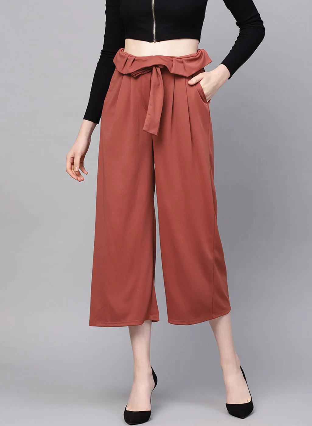 High-waisted Paper Bag Style Culotte Pants with Belt