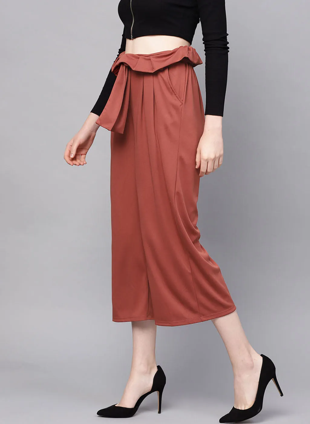 High-waisted Paper Bag Style Culotte Pants with Belt