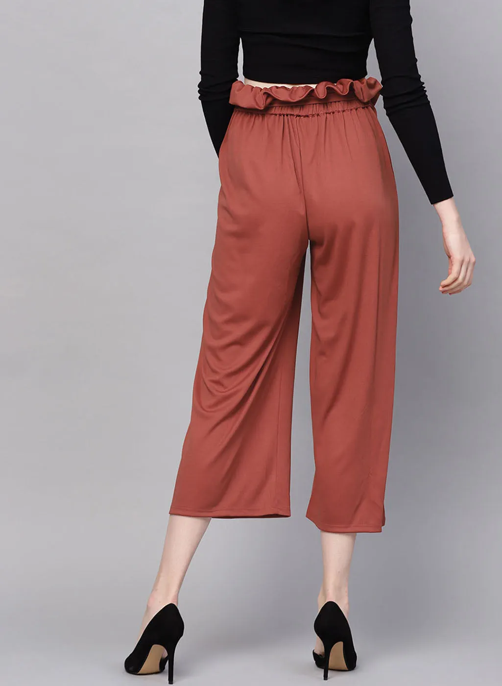 High-waisted Paper Bag Style Culotte Pants with Belt