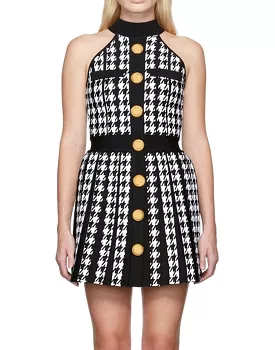 Houndstooth Halter Knit Dress