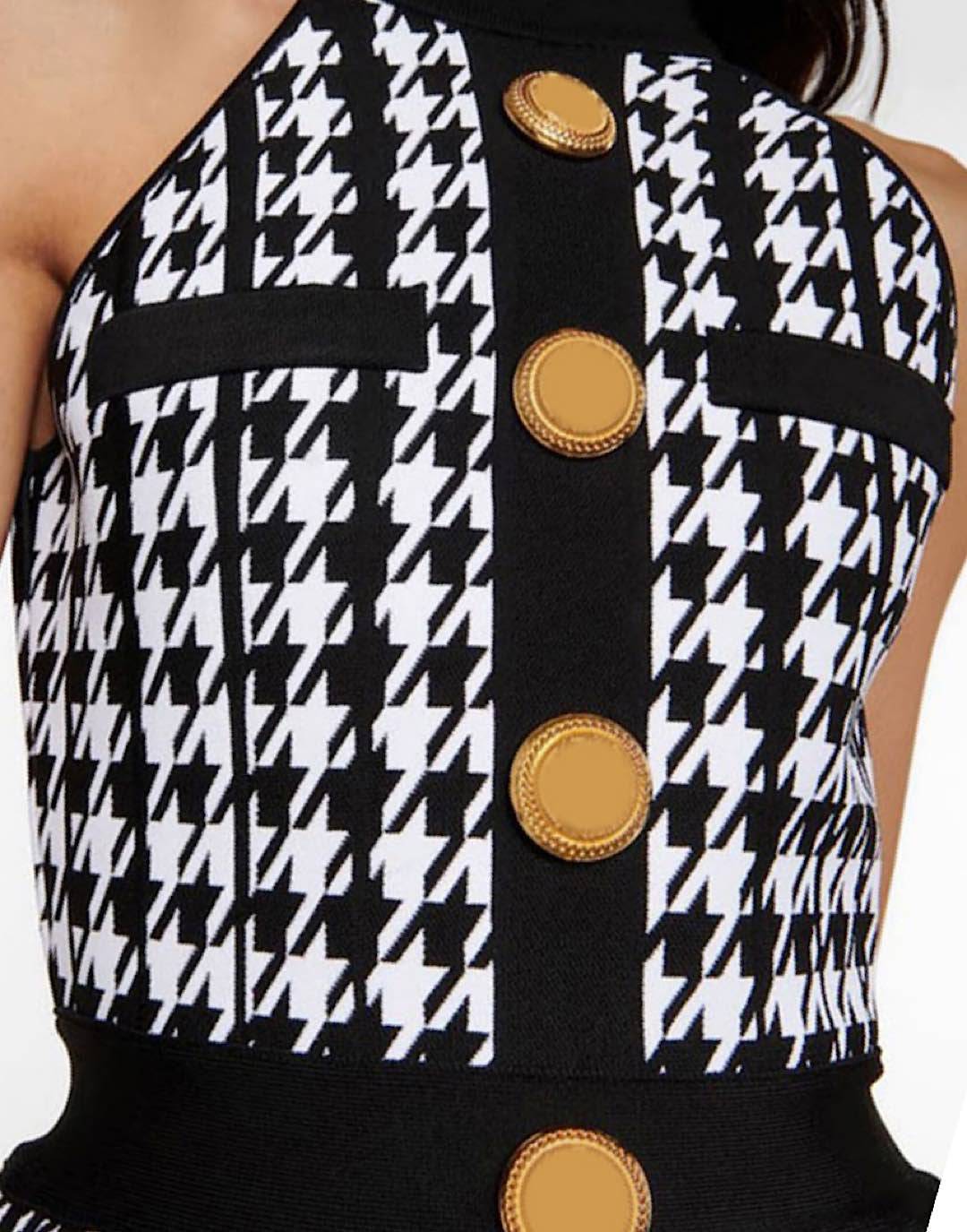 Houndstooth Halter Knit Dress