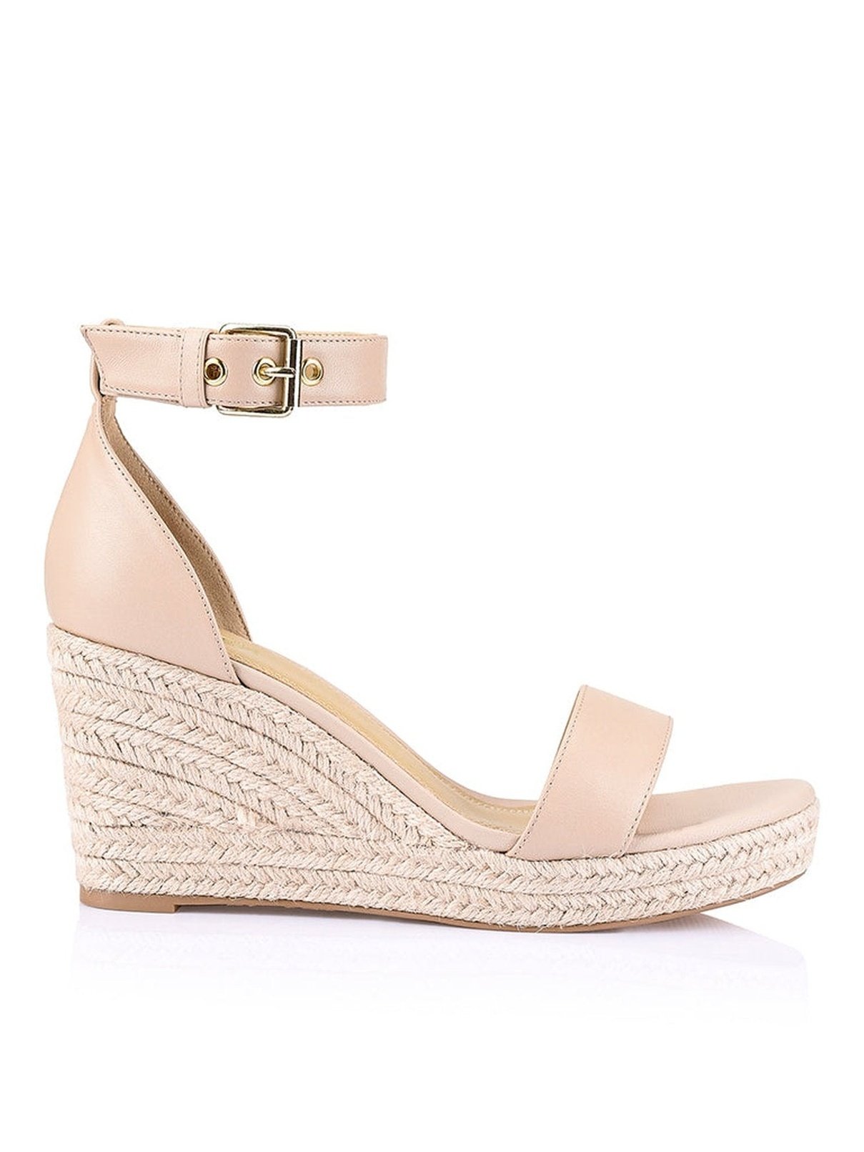 II Nude Leather Wedge Sandals.