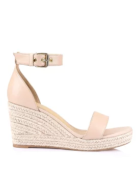 II Nude Leather Wedge Sandals.