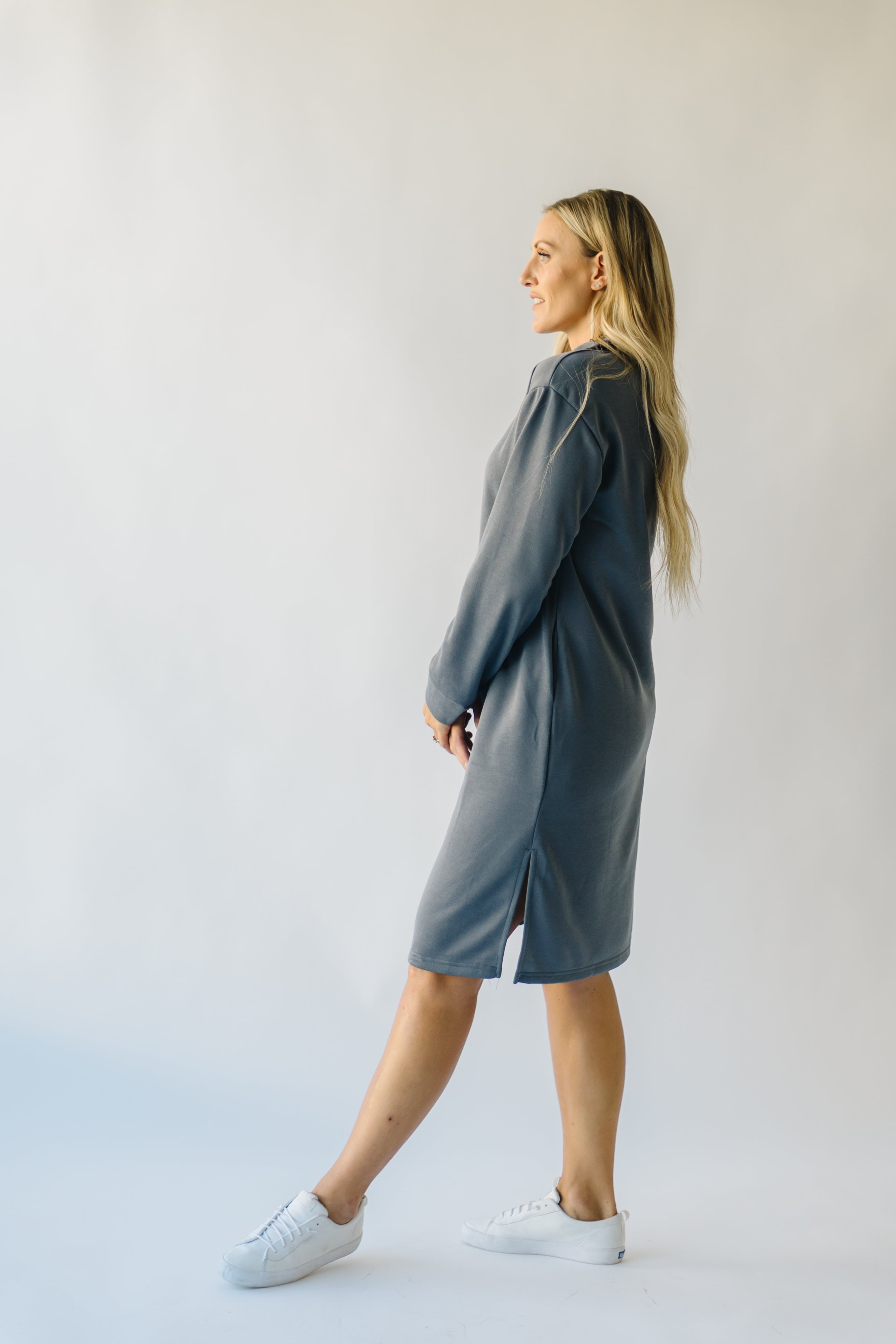 Iona Charcoal Half Zip Mock Neck Midi Dress