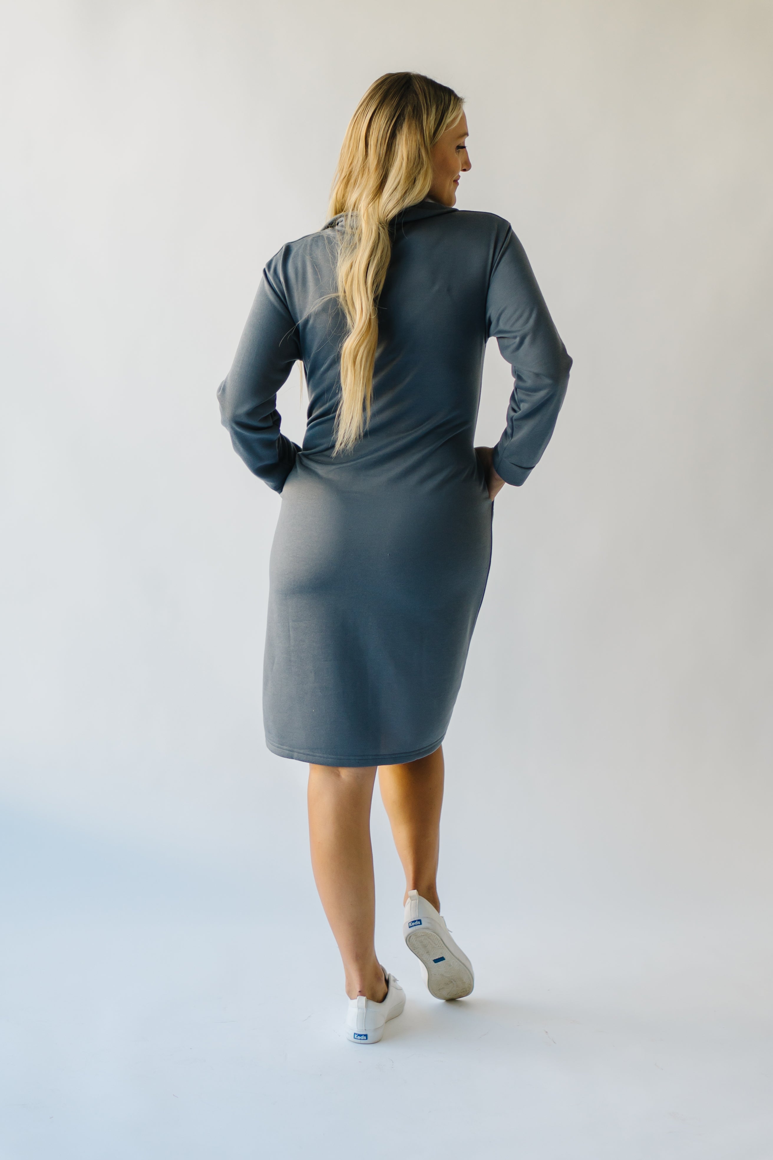 Iona Charcoal Half Zip Mock Neck Midi Dress