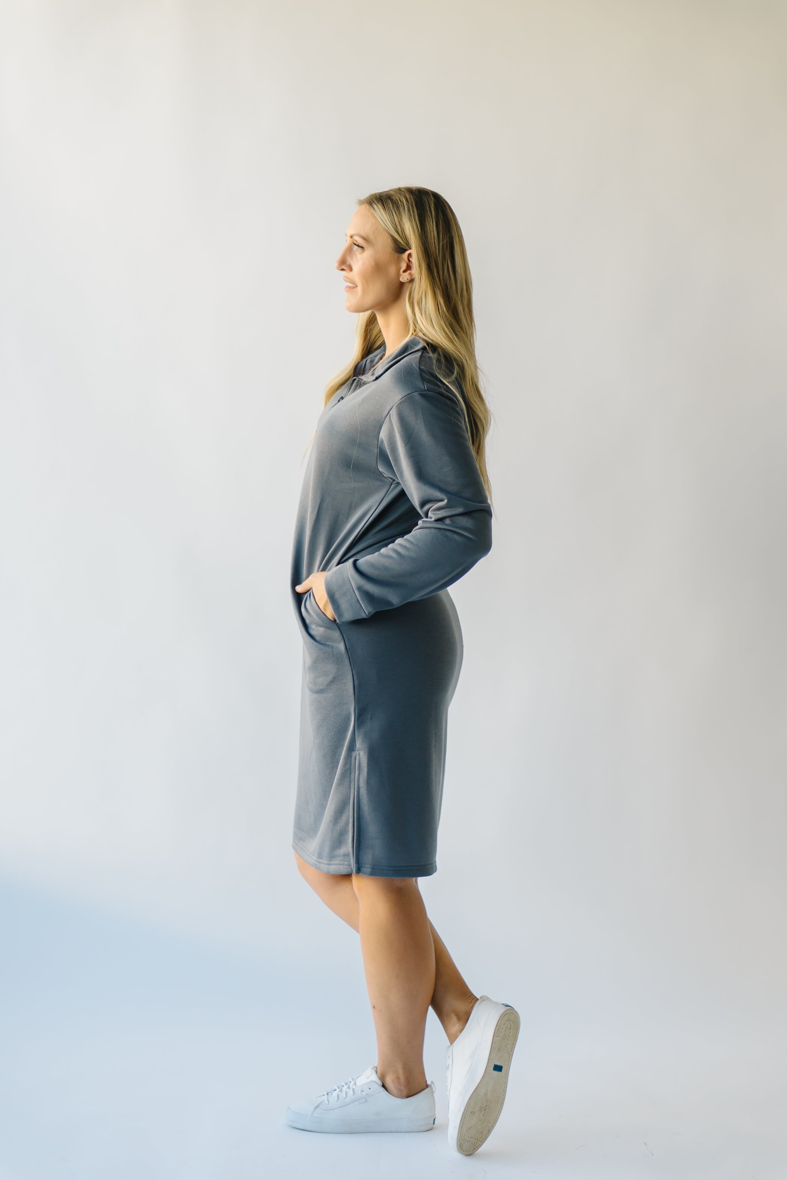 Iona Charcoal Half Zip Mock Neck Midi Dress