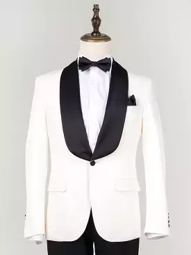 Ivory White Tuxedo Blazer - Single Breasted with Shawl Lapel