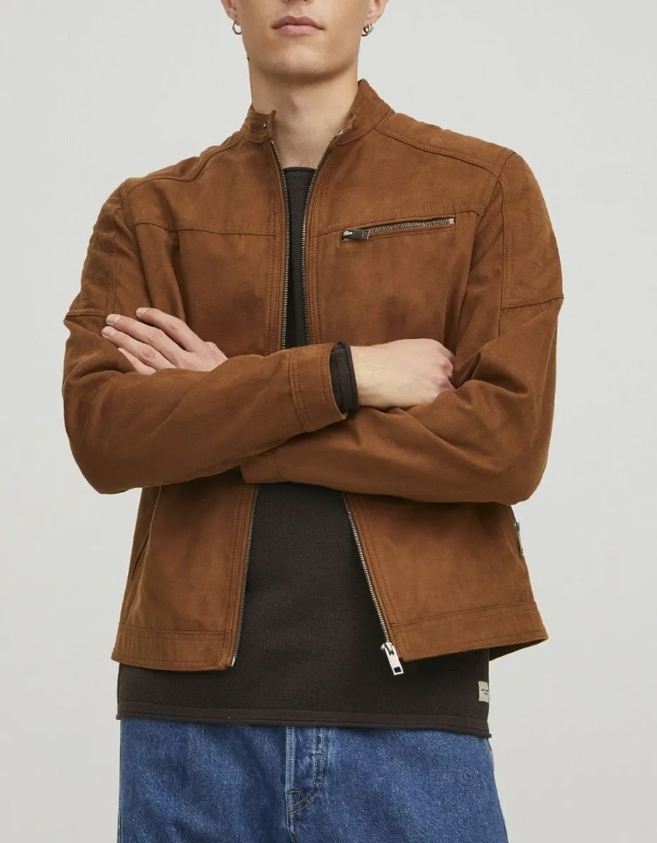 Jack & Jones Rocky Biker Cognac Faux Leather Look Jacket