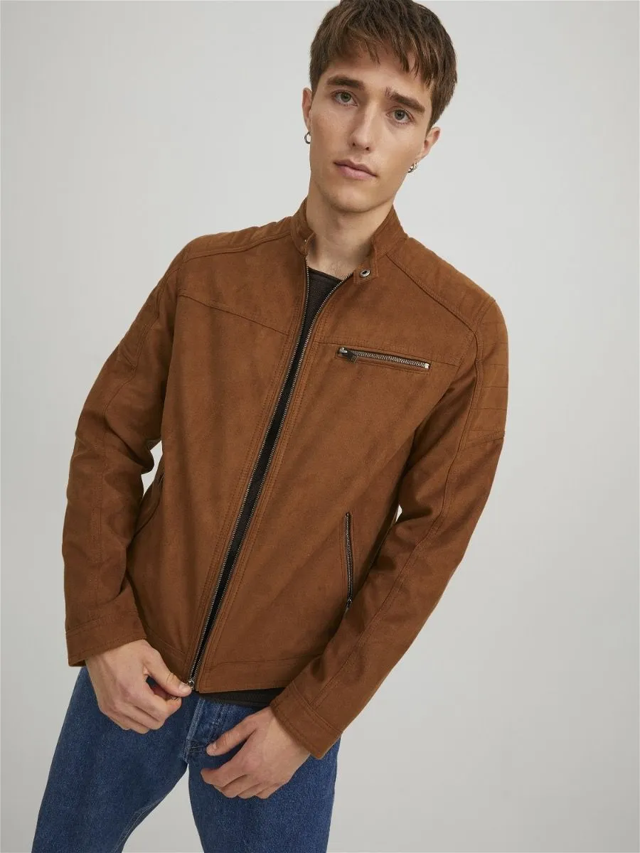 Jack & Jones Rocky Biker Cognac Faux Leather Look Jacket