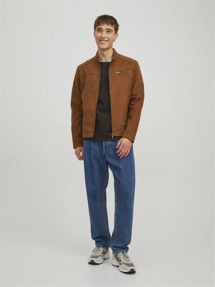 Jack & Jones Rocky Biker Cognac Faux Leather Look Jacket