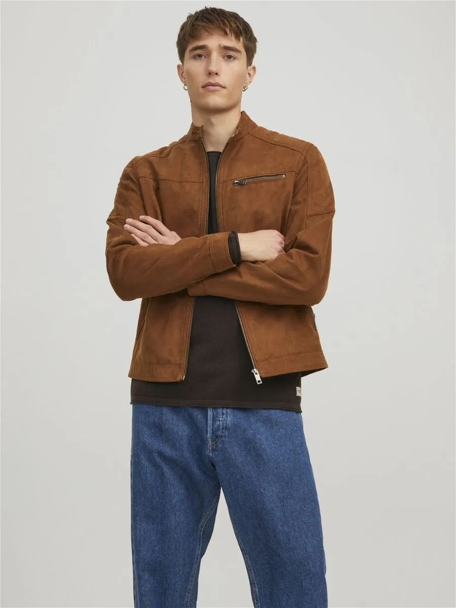 Jack & Jones Rocky Biker Cognac Faux Leather Look Jacket