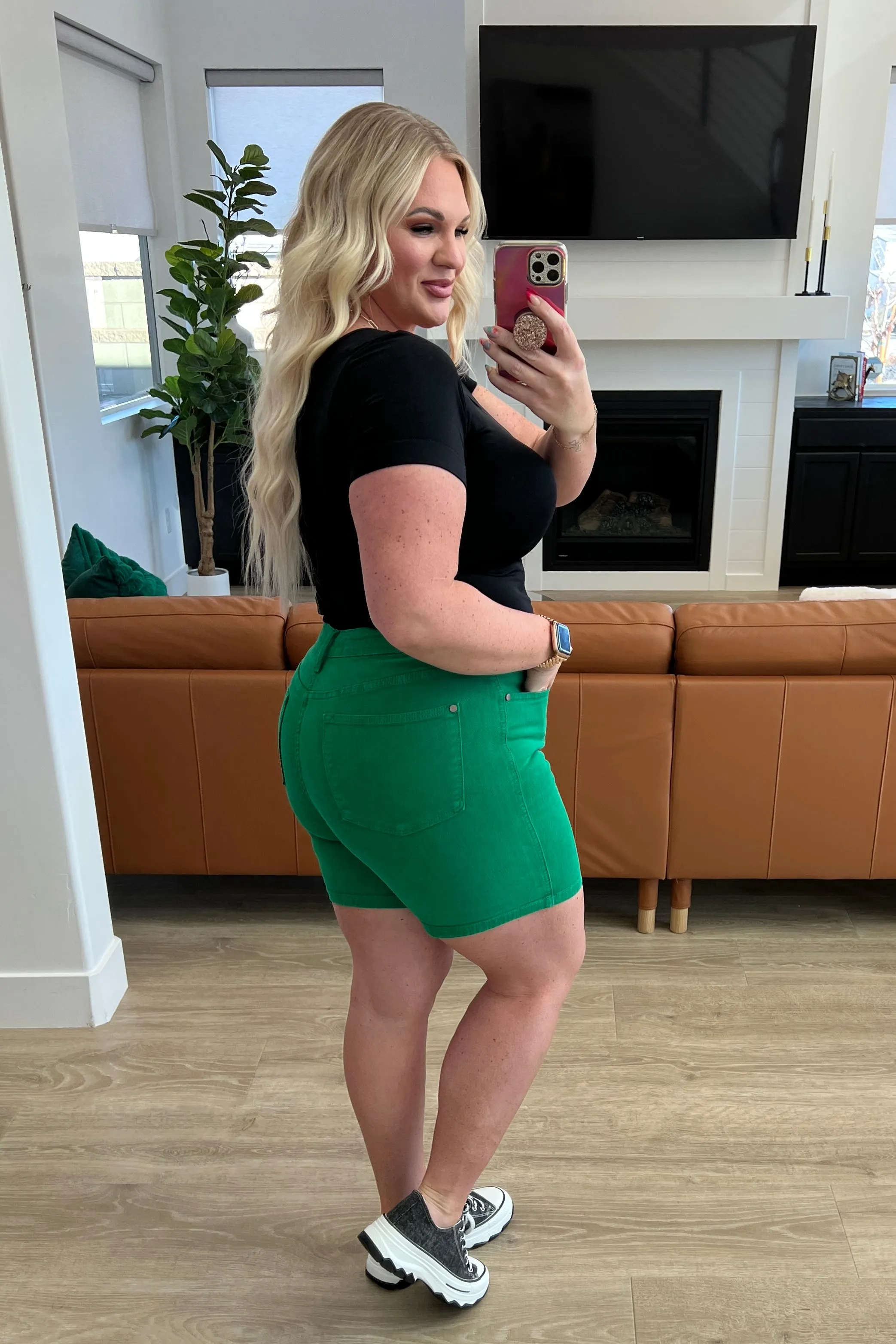 Green Jenna High Rise Control Top Cuffed Shorts