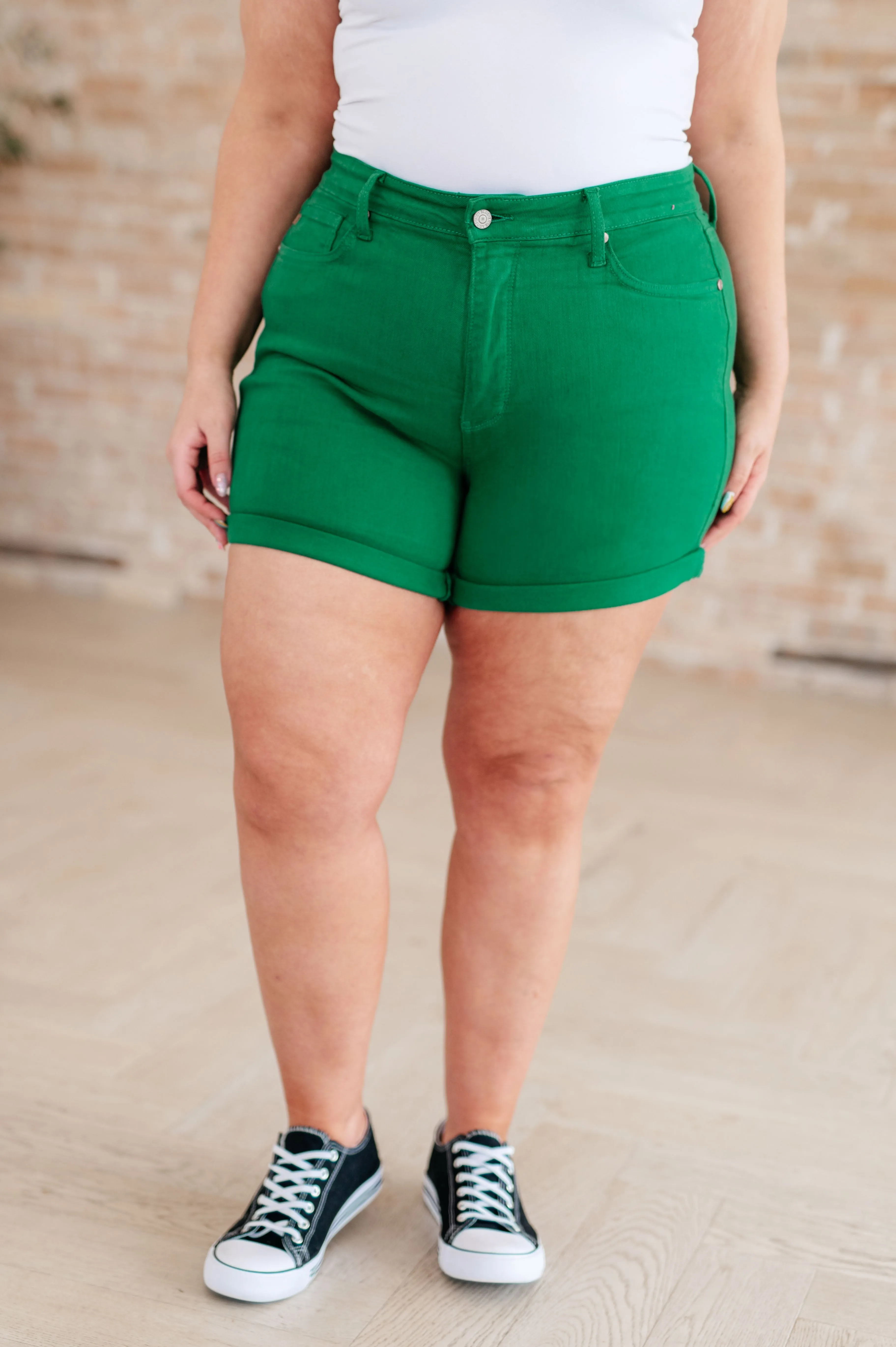 Green Jenna High Rise Control Top Cuffed Shorts