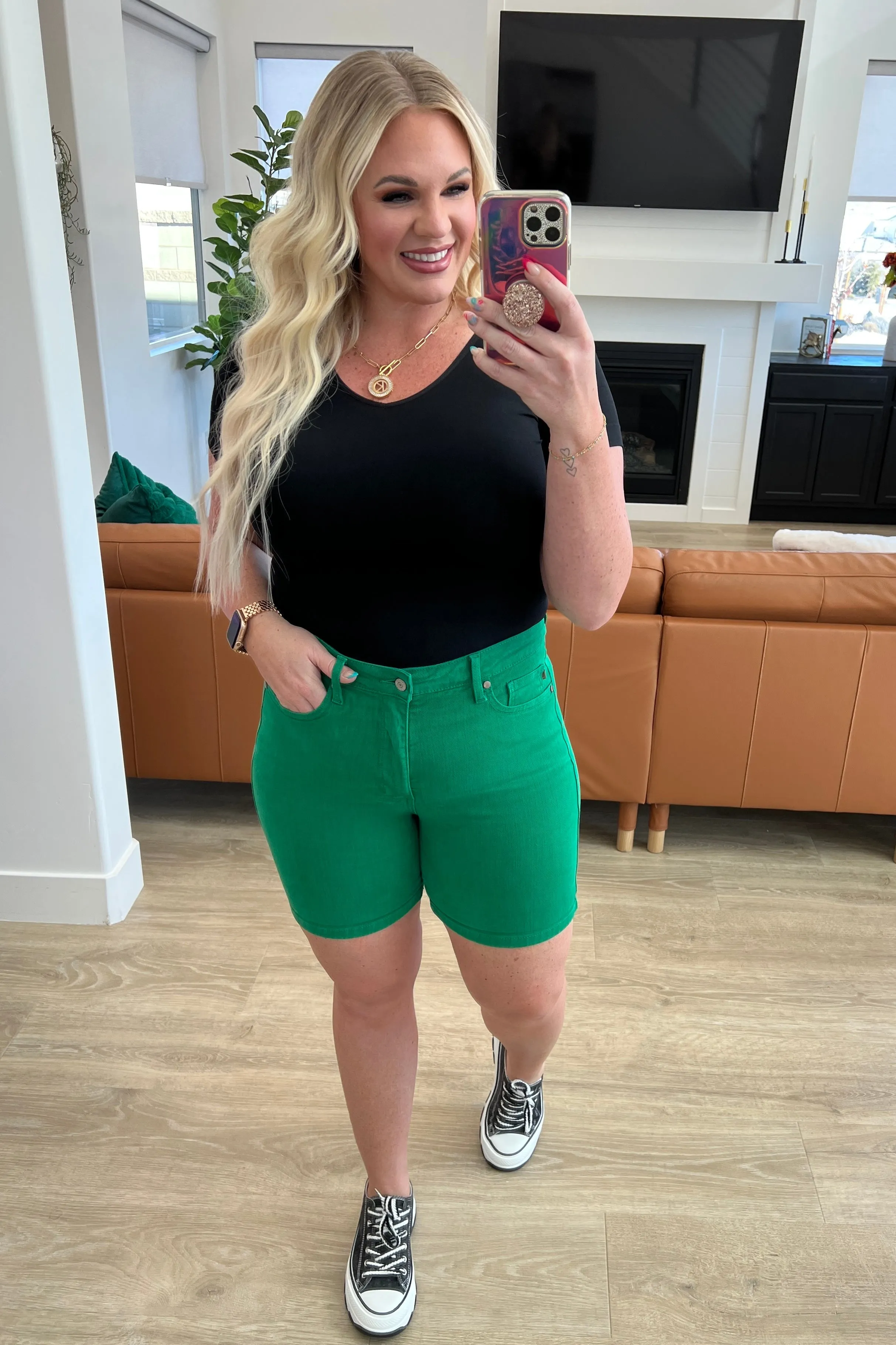 Green Jenna High Rise Control Top Cuffed Shorts