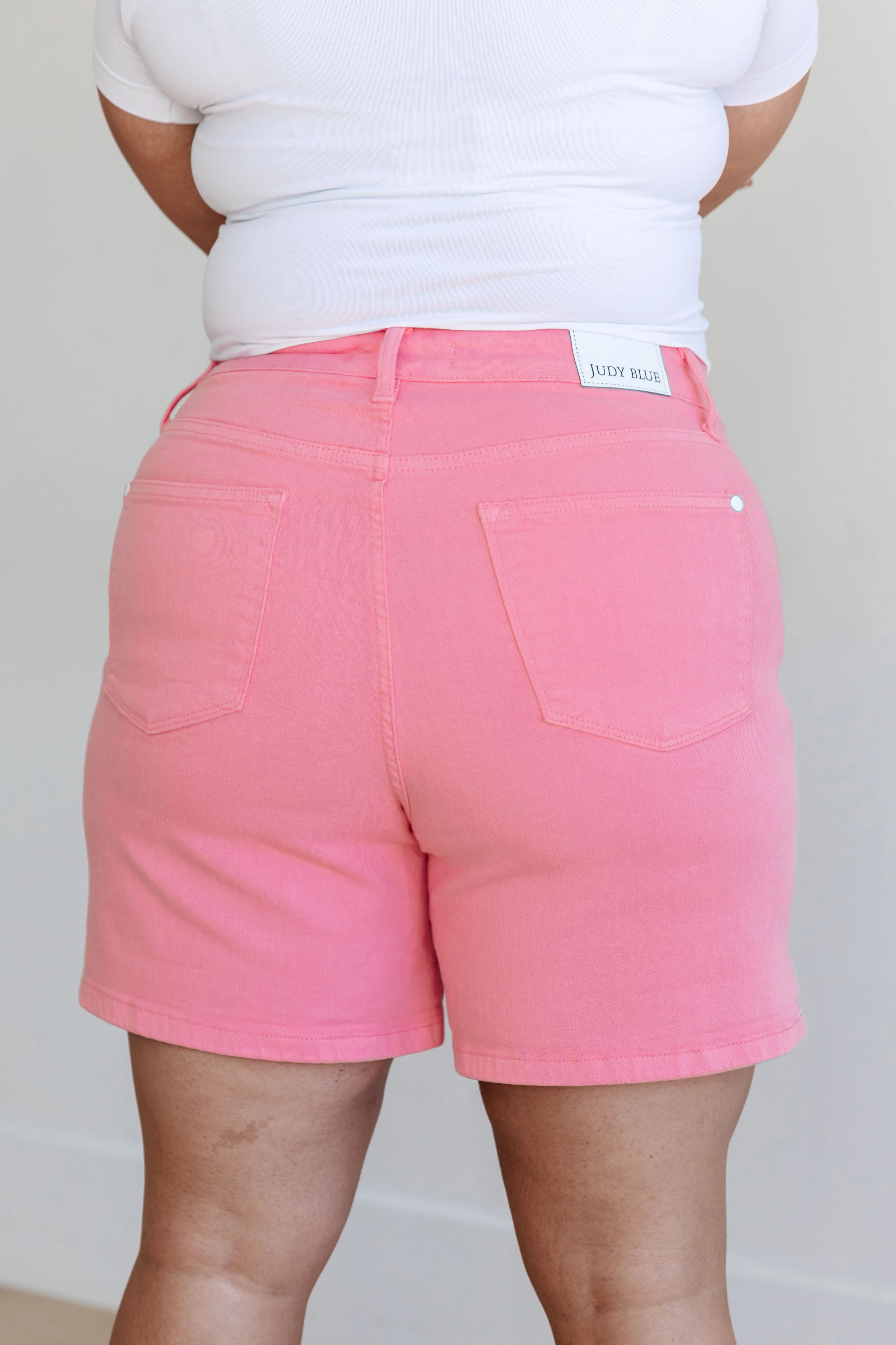 Jenna Pink High Rise Shorts with Control Top and Cuffs