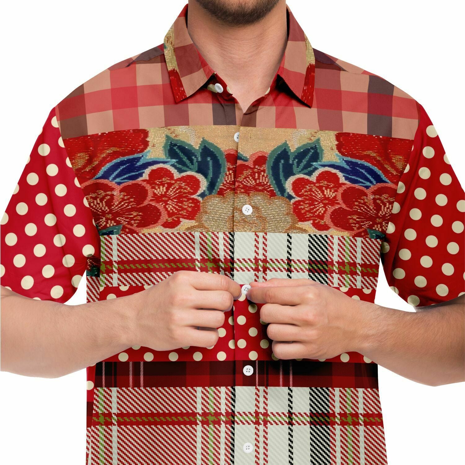 Jersey Salsa Plaid Patchwork Men's Button Down Shirt