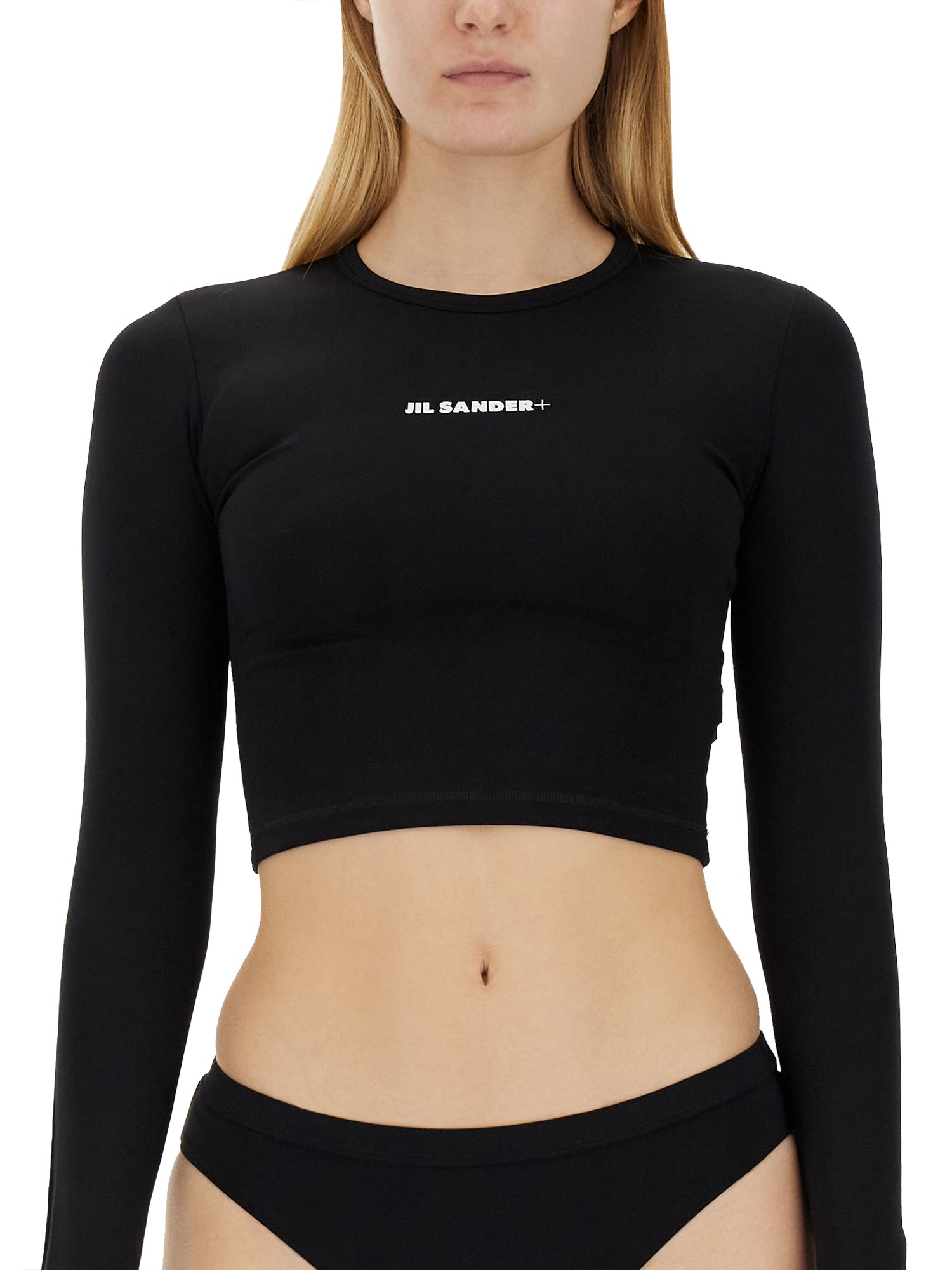 JIL SANDER CROPPED SWIM TOP WITH LOGO