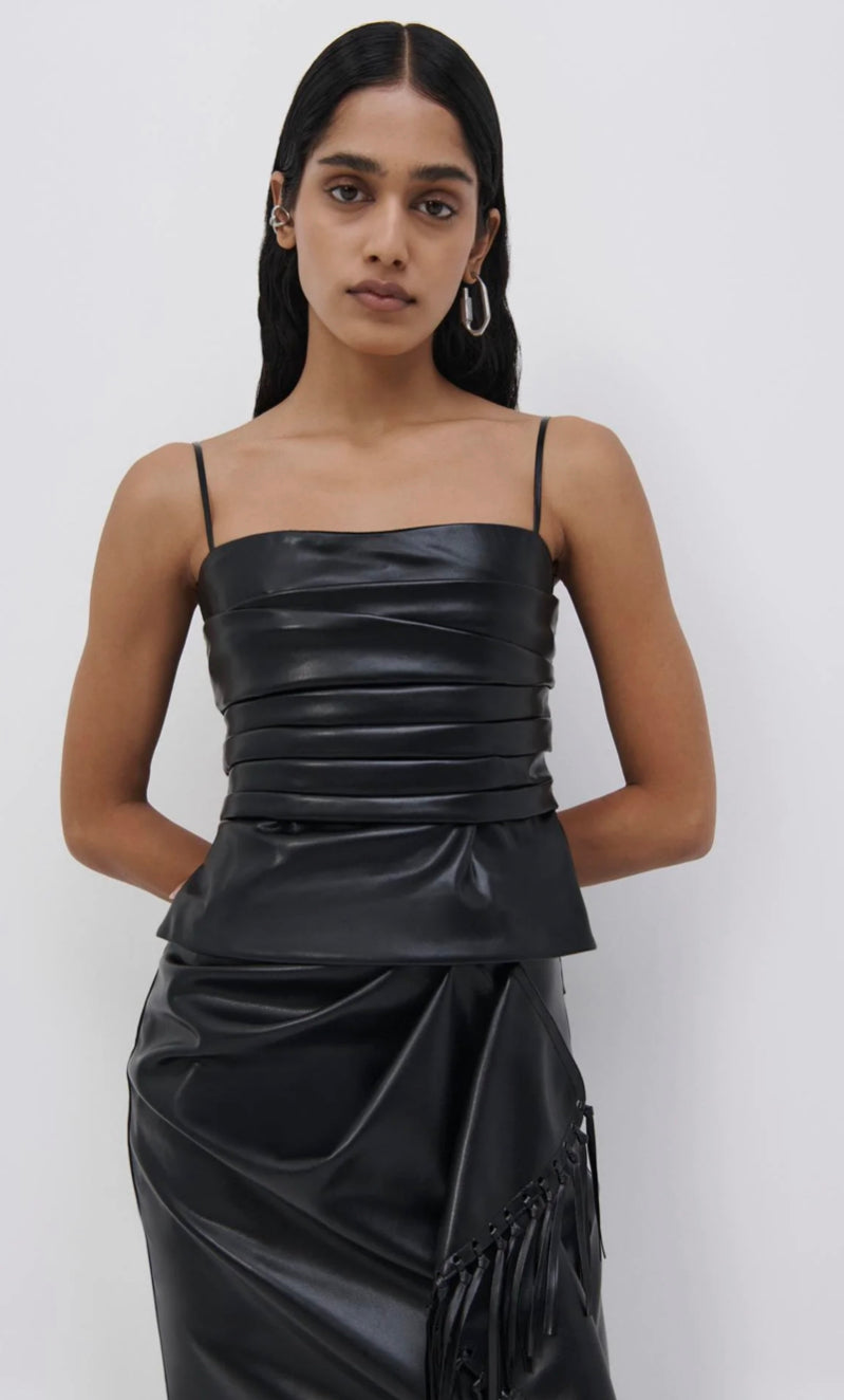 Jonathan Simkhai Vegan Leather Bustier Top Black