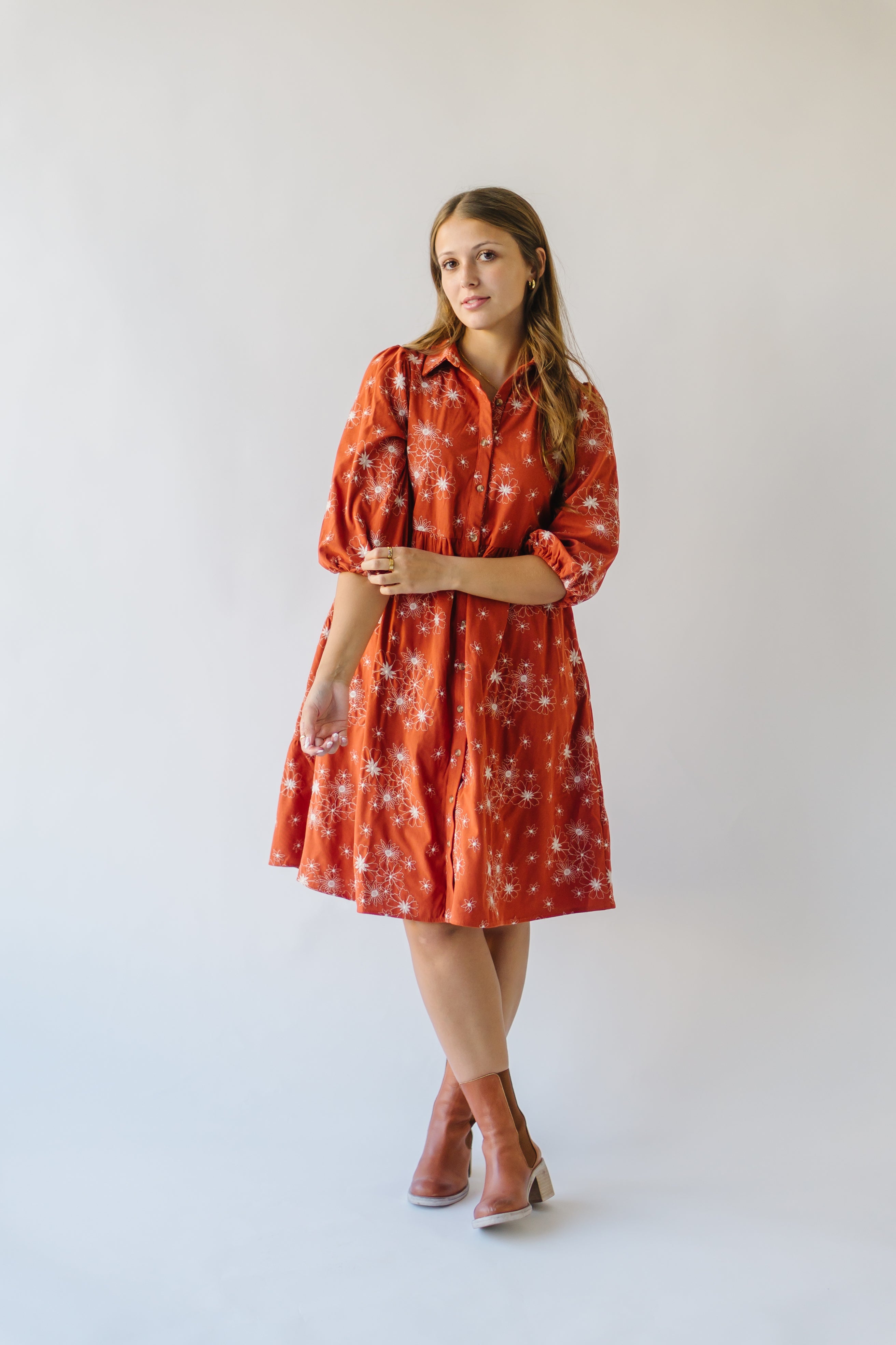 Kailen Button-Down Rust Dress - Shop Now