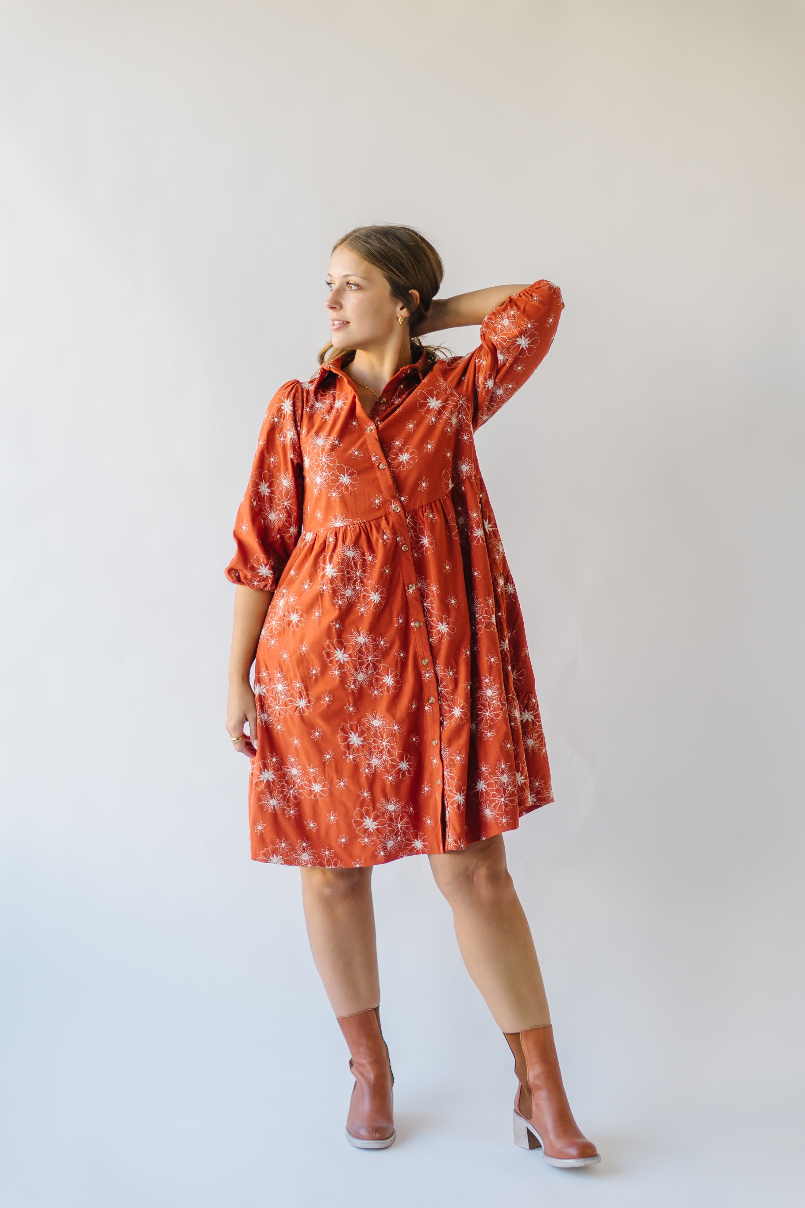 Kailen Button-Down Rust Dress - Shop Now