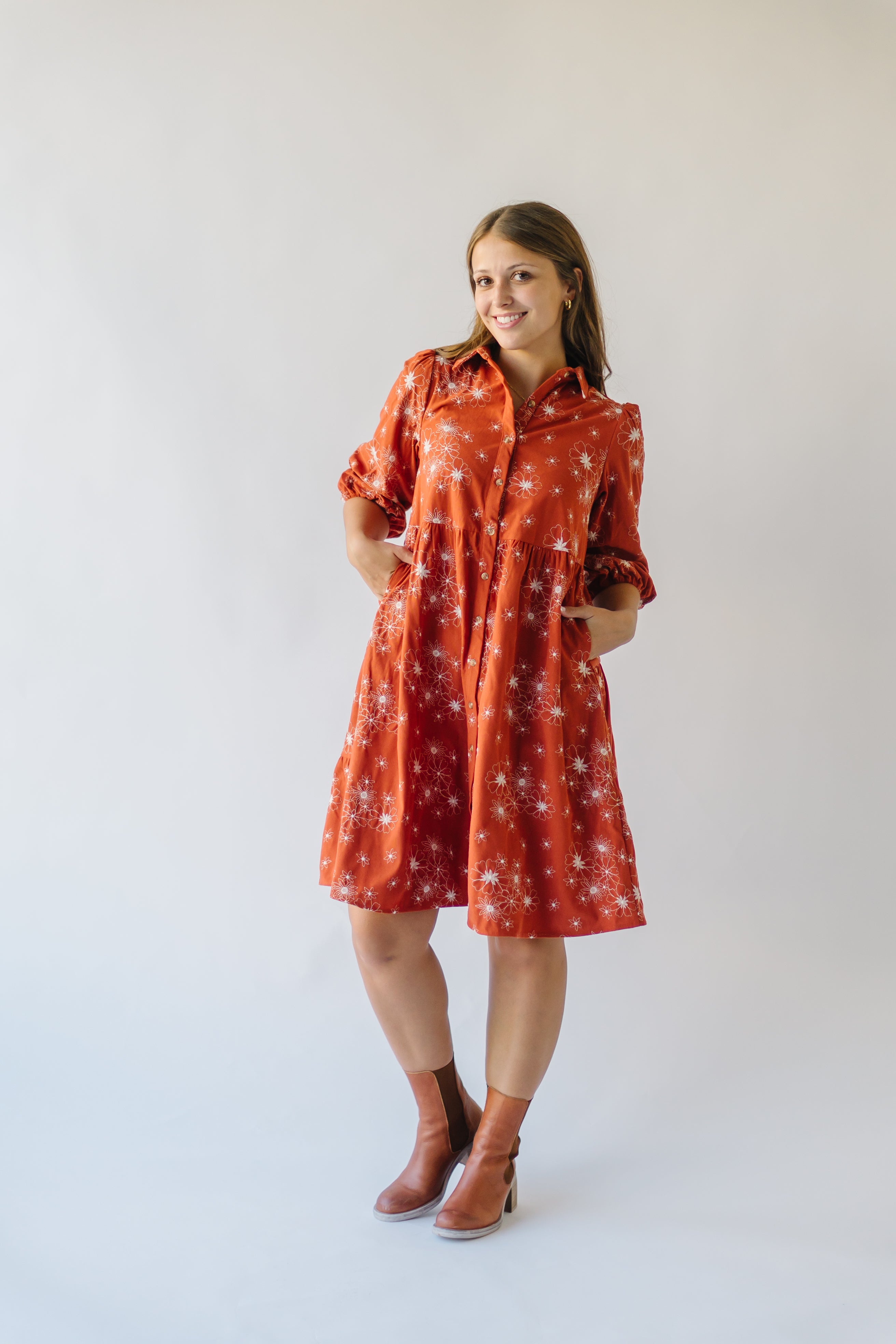 Kailen Button-Down Rust Dress - Shop Now