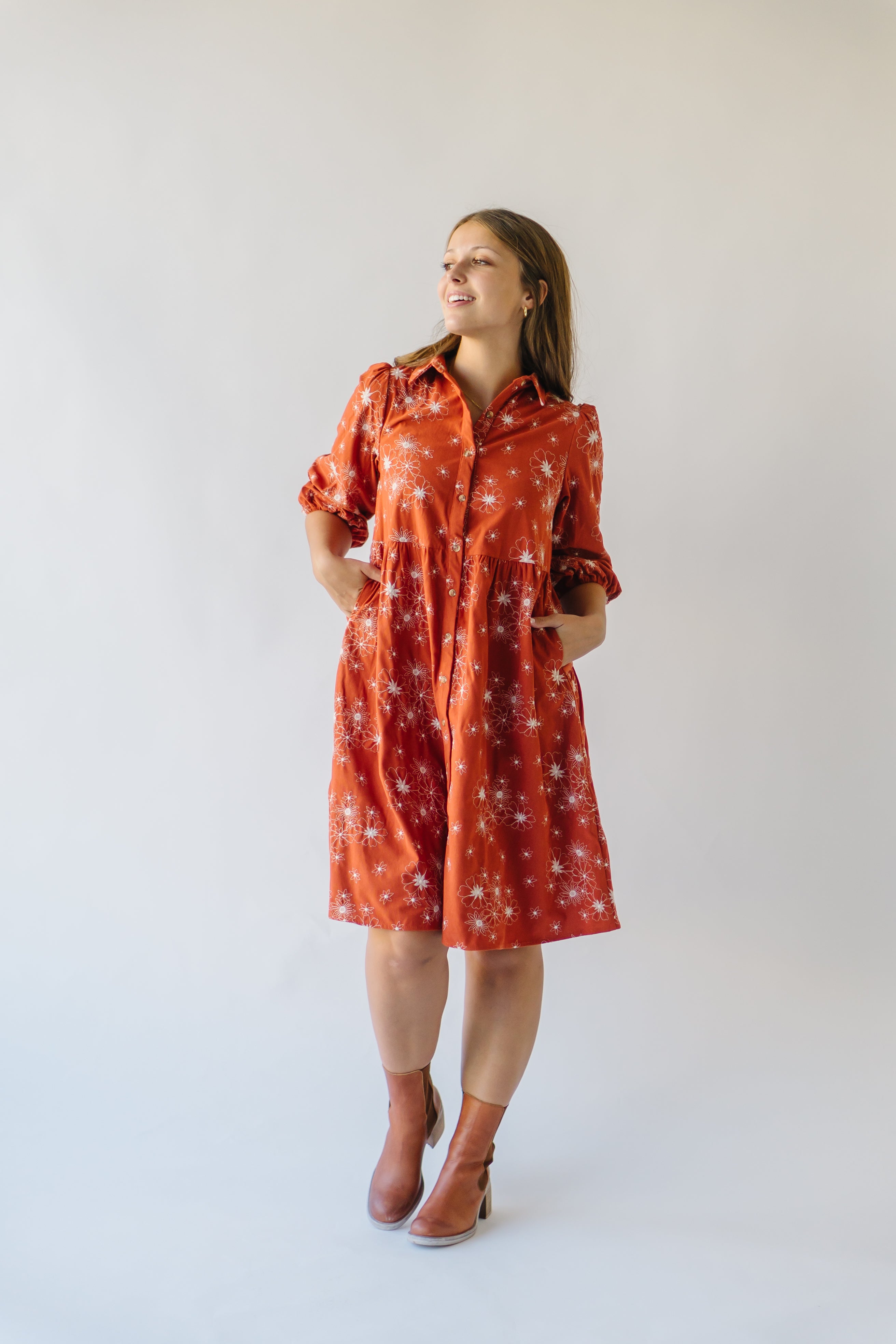 Kailen Button-Down Rust Dress - Shop Now