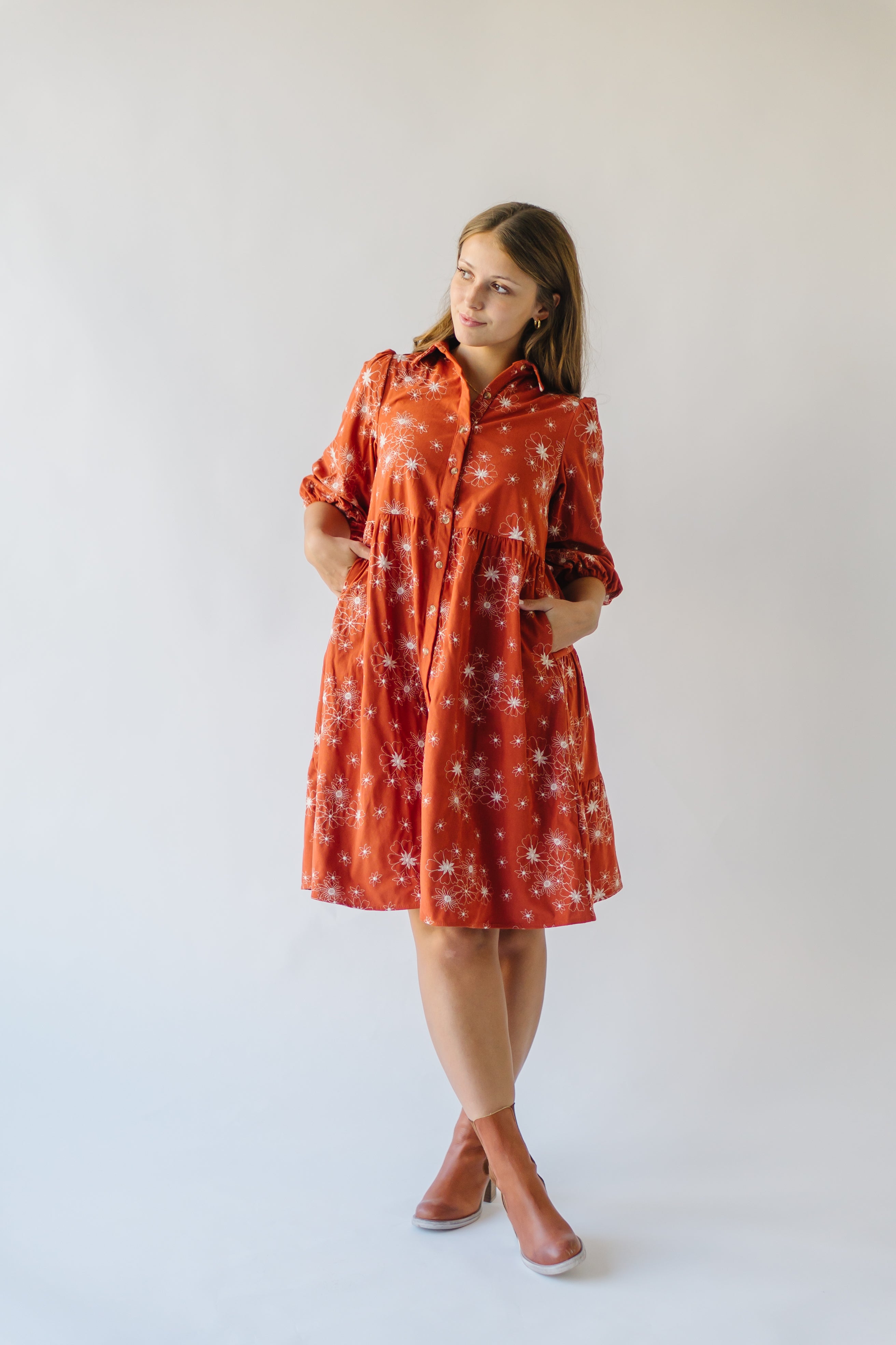 Kailen Button-Down Rust Dress - Shop Now