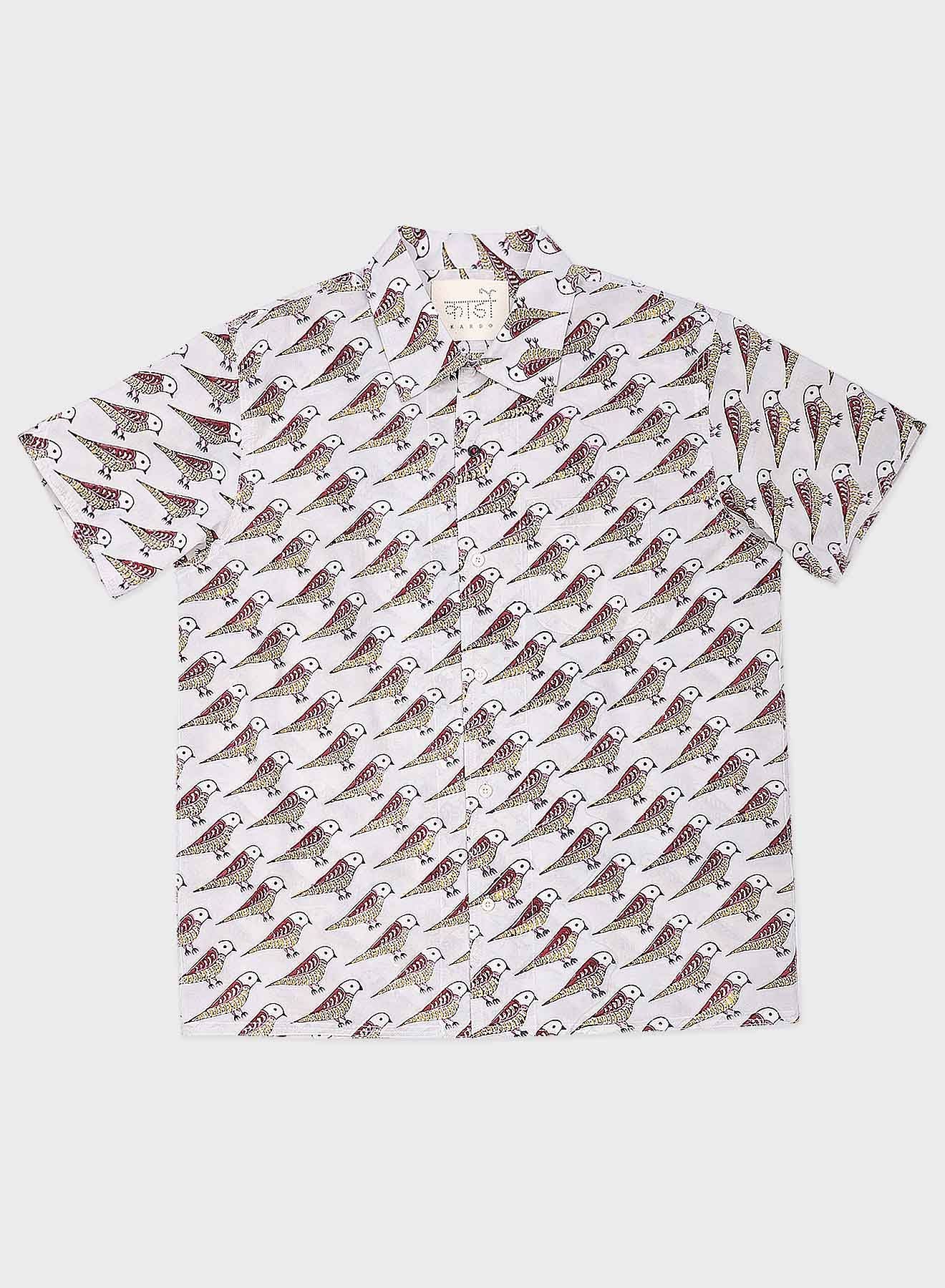 Kardo Design Bird Chintan Boxy Fit Shirt Open Collar.