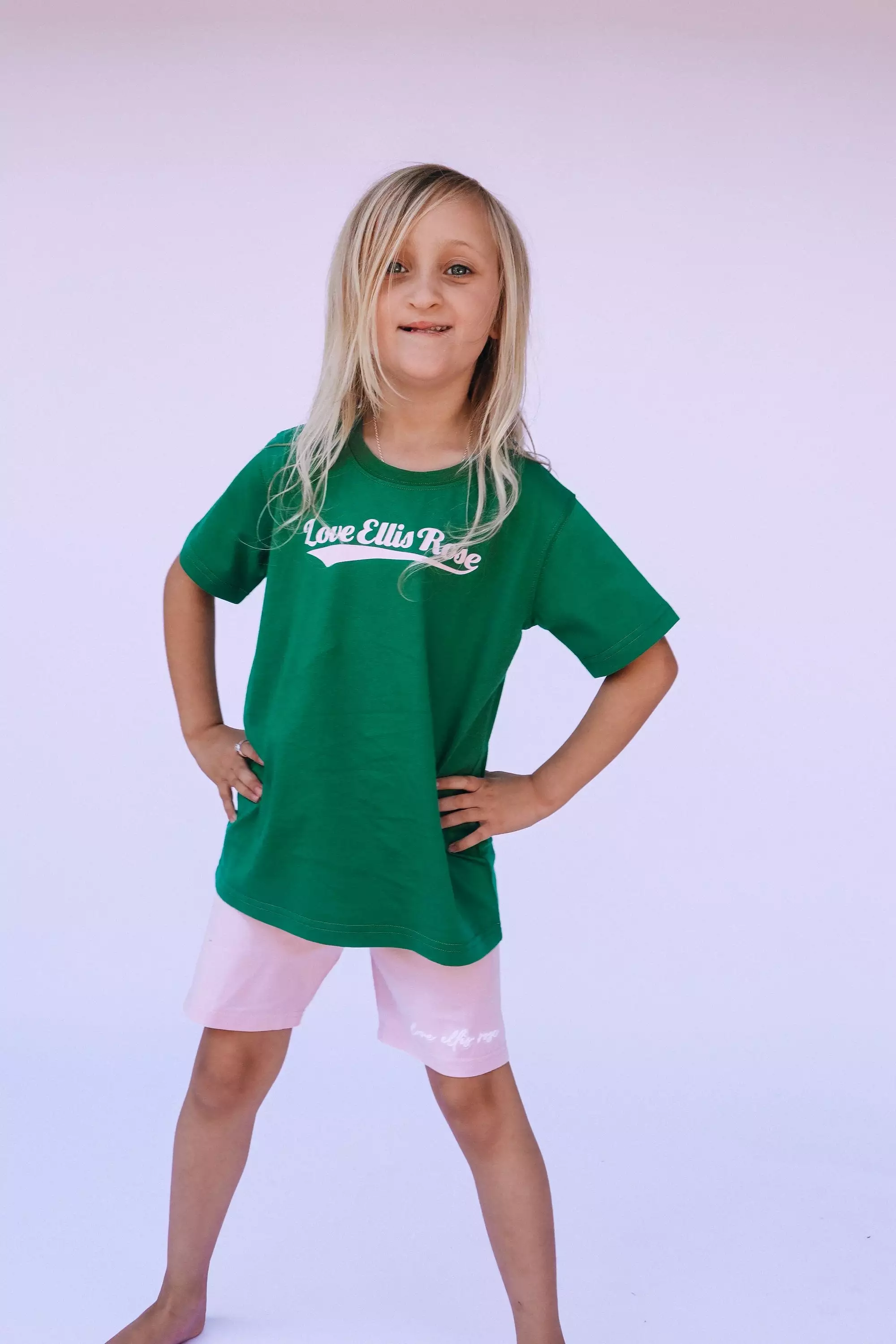 Kids Tee - Green & Pink with Ellis Rose Graphic