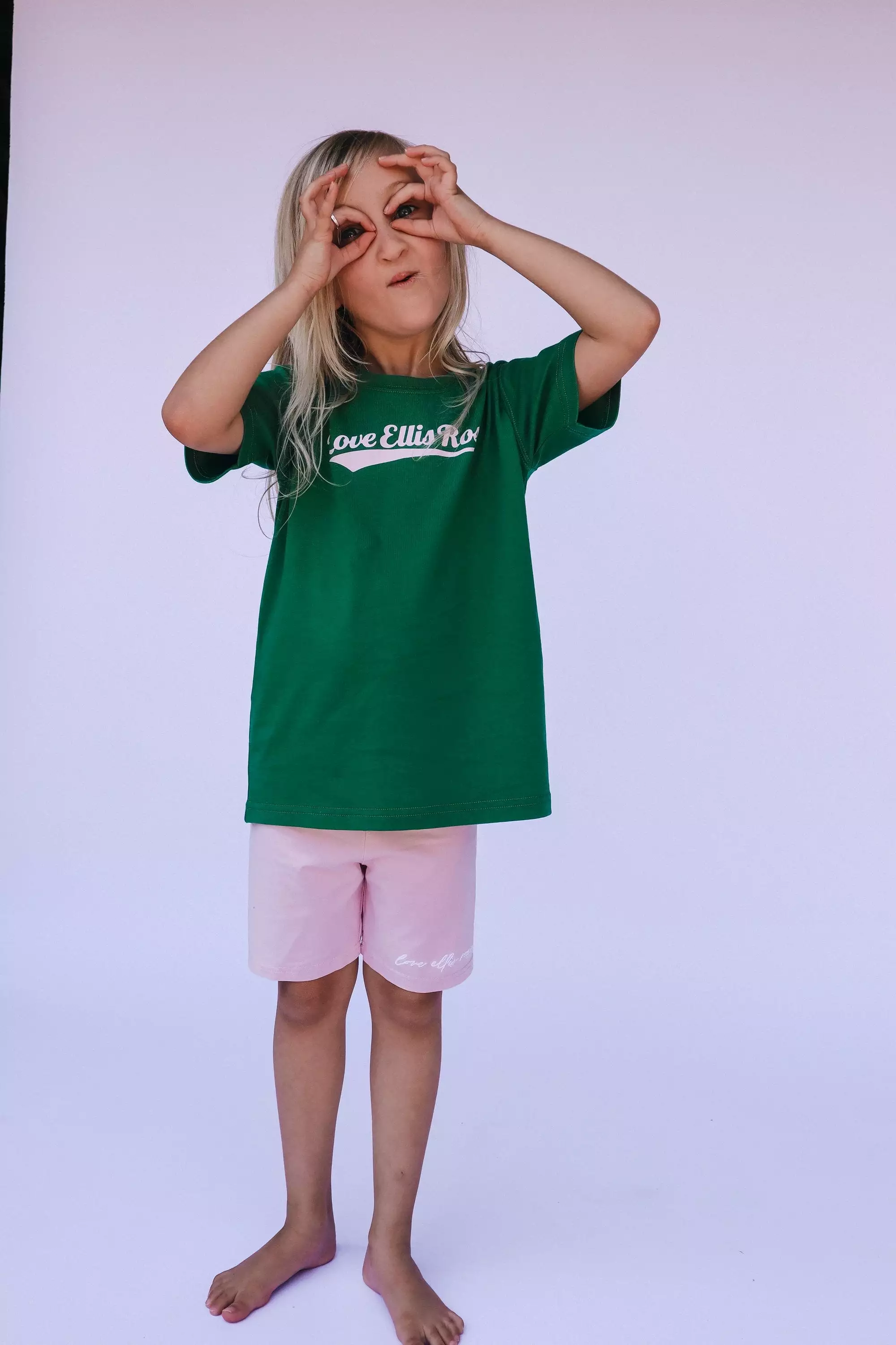 Kids Tee - Green & Pink with Ellis Rose Graphic