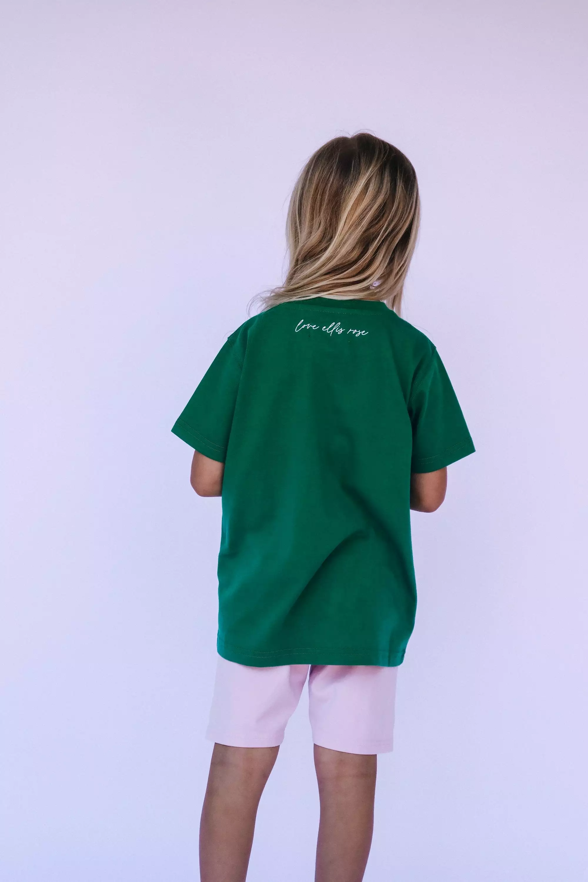 Kids Tee - Green & Pink with Ellis Rose Graphic