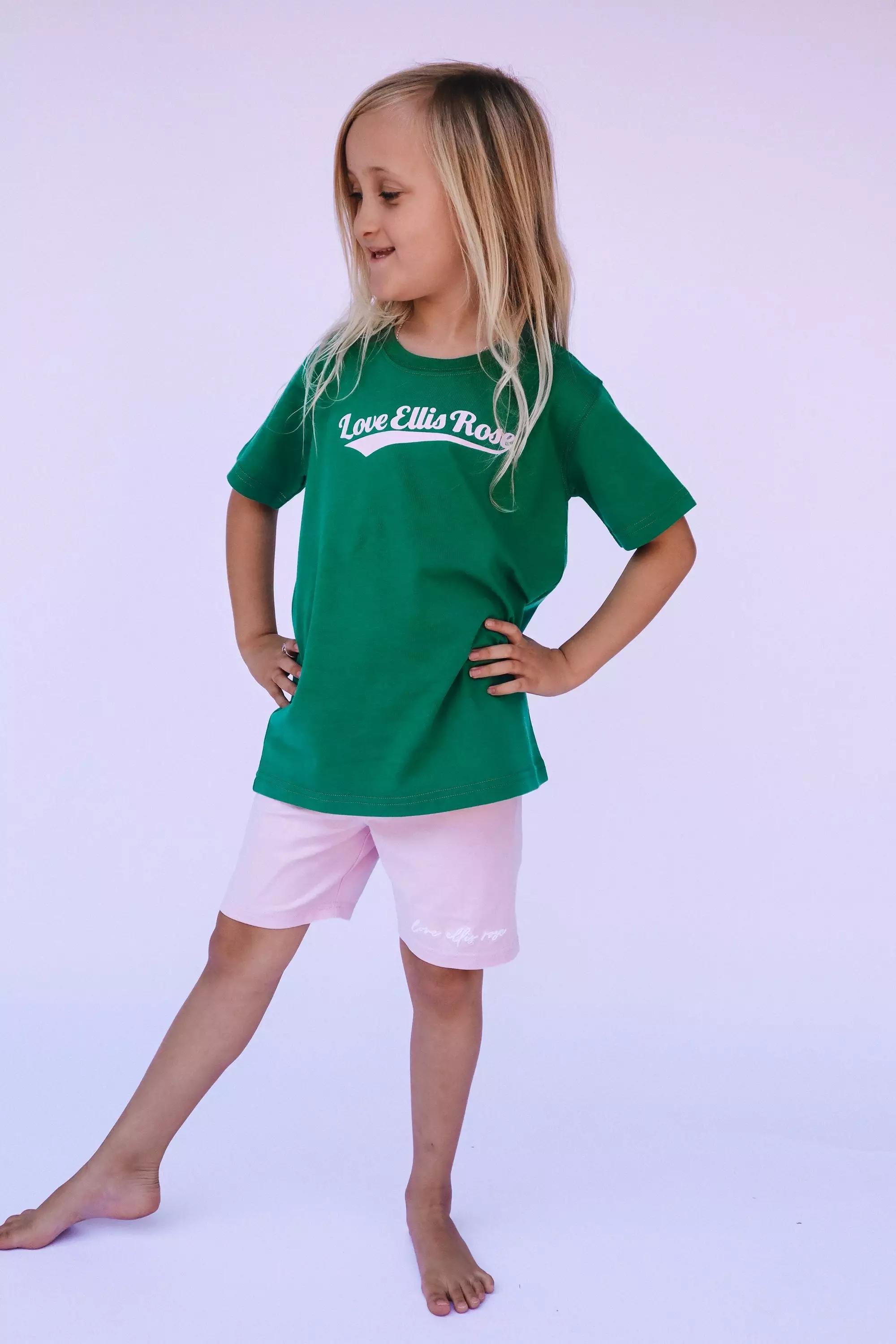 Kids Tee - Green & Pink with Ellis Rose Graphic