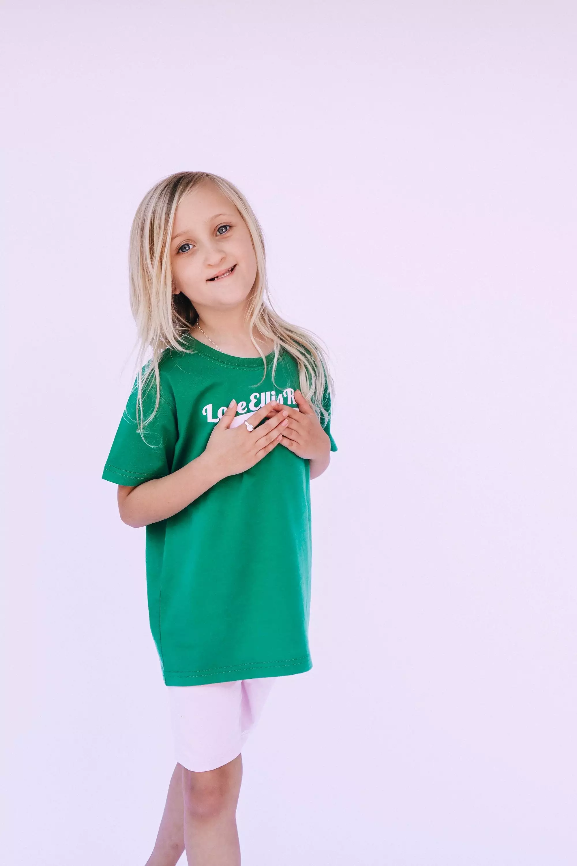 Kids Tee - Green & Pink with Ellis Rose Graphic